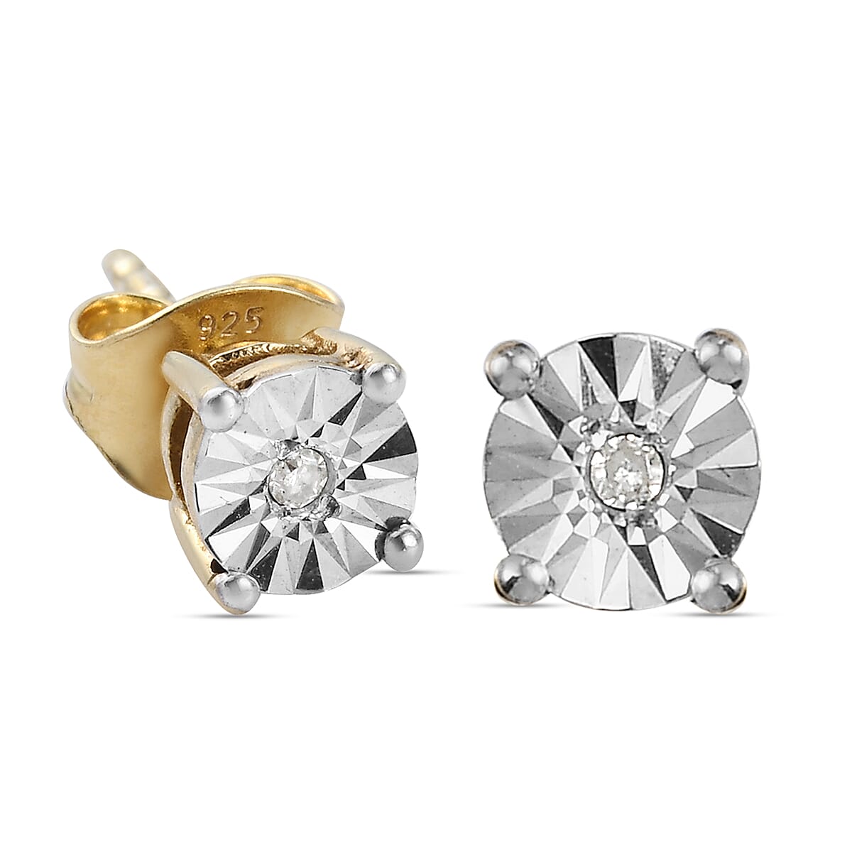 2 Piece Set White Natts Diamond Pendant with Chain (Size 20) with Lobster Clasp and Stud Earrings with Push Back in 14K Gold Overlay Sterling Silver