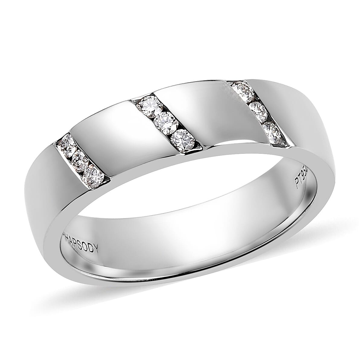 RHAPSODY 950 Platinum IGI Certified Diamond (Rnd) (VS-E-F) Band Ring 0.16 Ct, Platinum wt 8.30 Gms