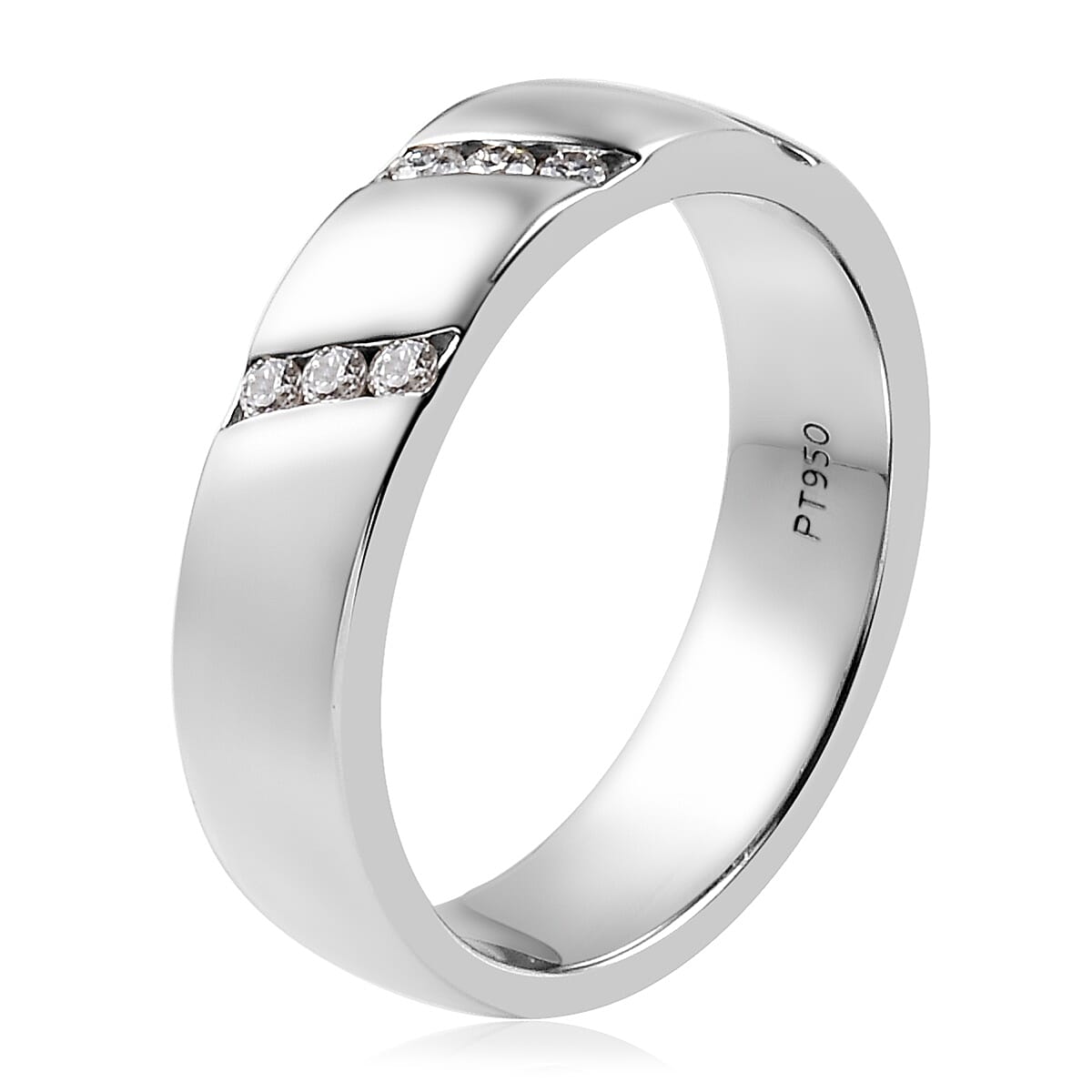 RHAPSODY 950 Platinum IGI Certified Diamond (Rnd) (VS-E-F) Band Ring 0.16 Ct, Platinum wt 8.30 Gms