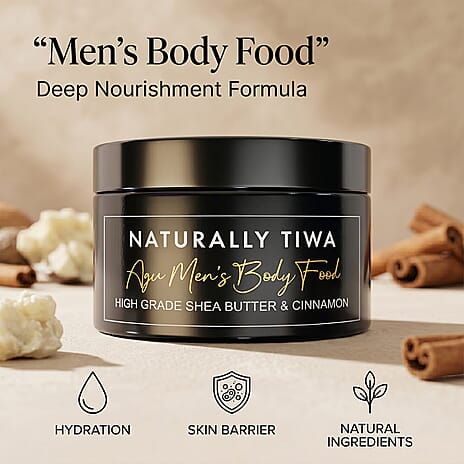 Naturally Tiwa- AGU Mens Body Food - High Grade Shea Butter and Cinnamon - 250ml