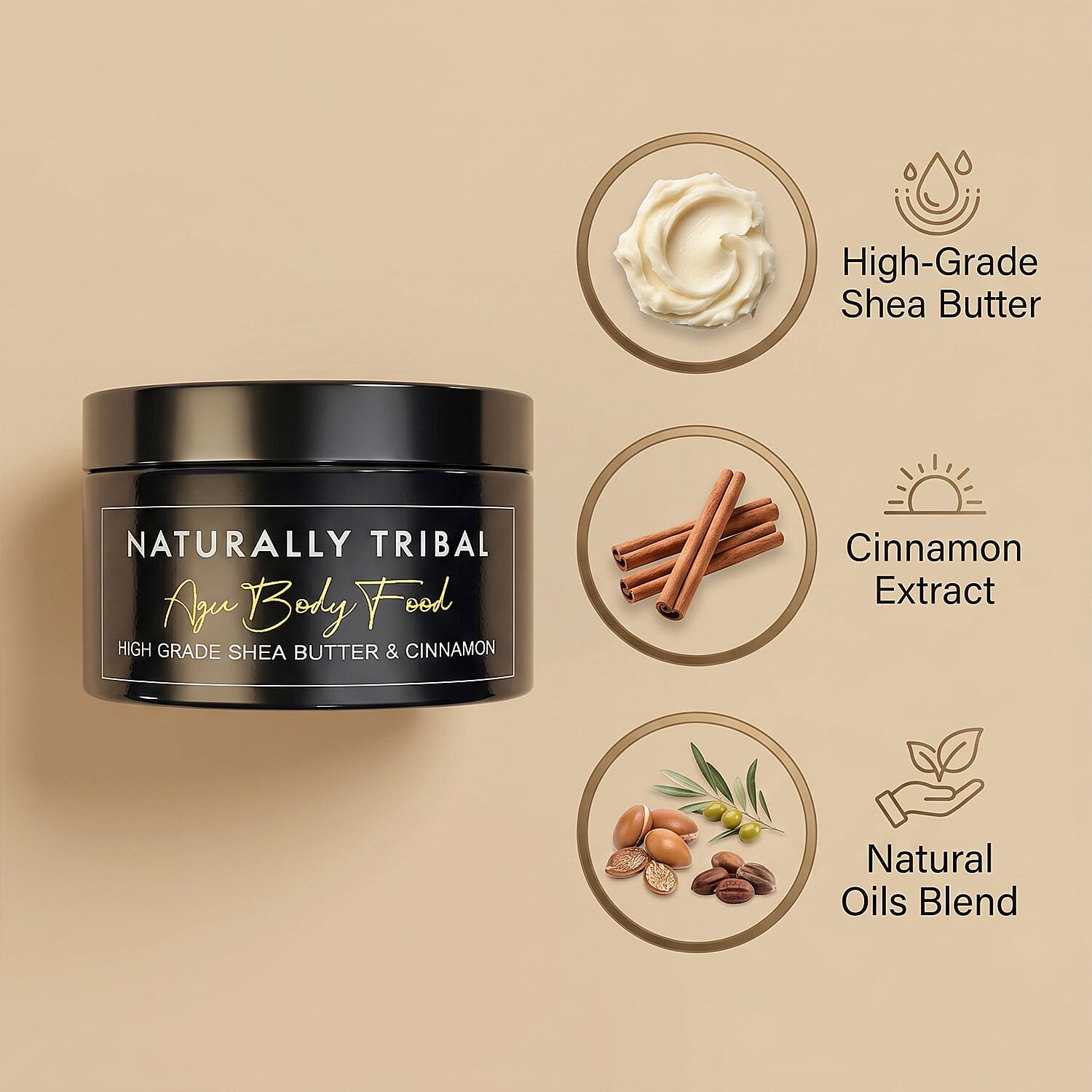 Naturally Tiwa- AGU Mens Body Food - High Grade Shea Butter and Cinnamon - 250ml