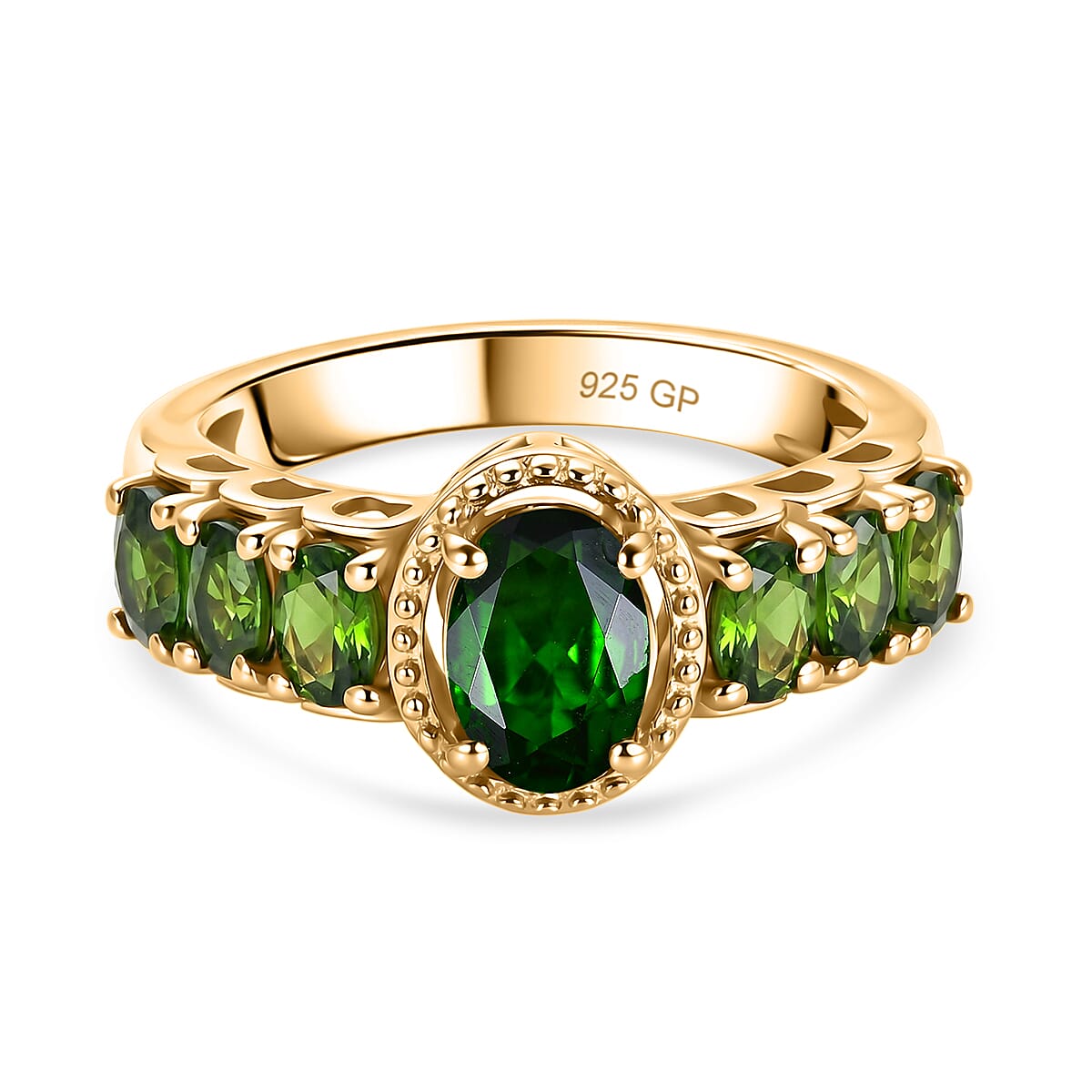 GP - Chrome Diopside & Blue Sapphire Ring in 18K Vermeil Yellow Gold Plated Sterling Silver 1.85 Ct.