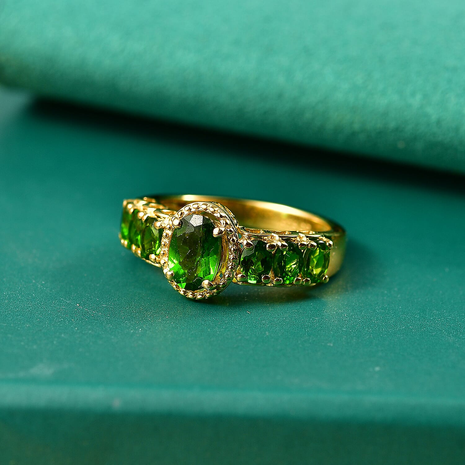GP - Chrome Diopside & Blue Sapphire Ring in 18K Vermeil Yellow Gold Plated Sterling Silver 1.85 Ct.