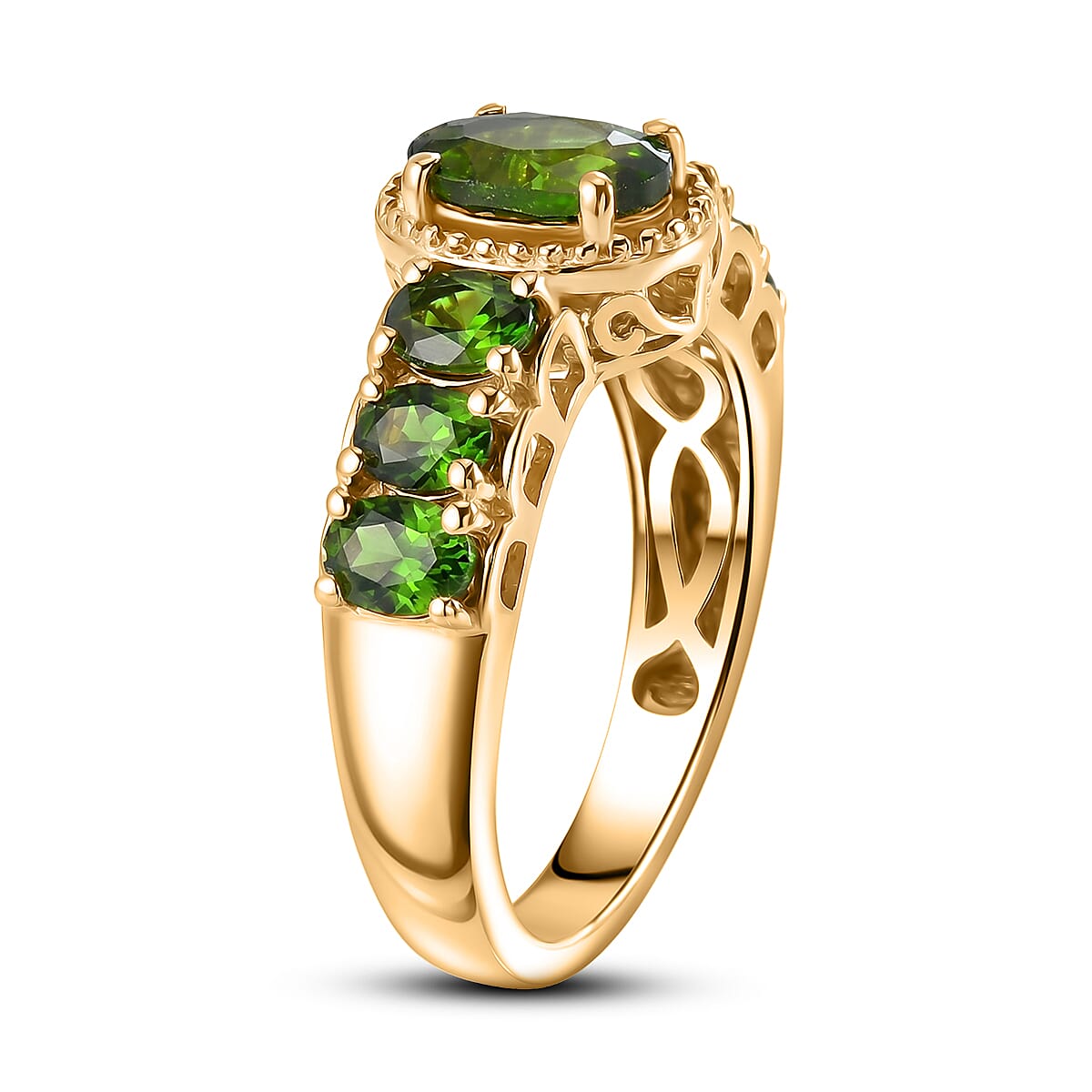 GP - Chrome Diopside & Blue Sapphire Ring in 18K Vermeil Yellow Gold Plated Sterling Silver 1.85 Ct.