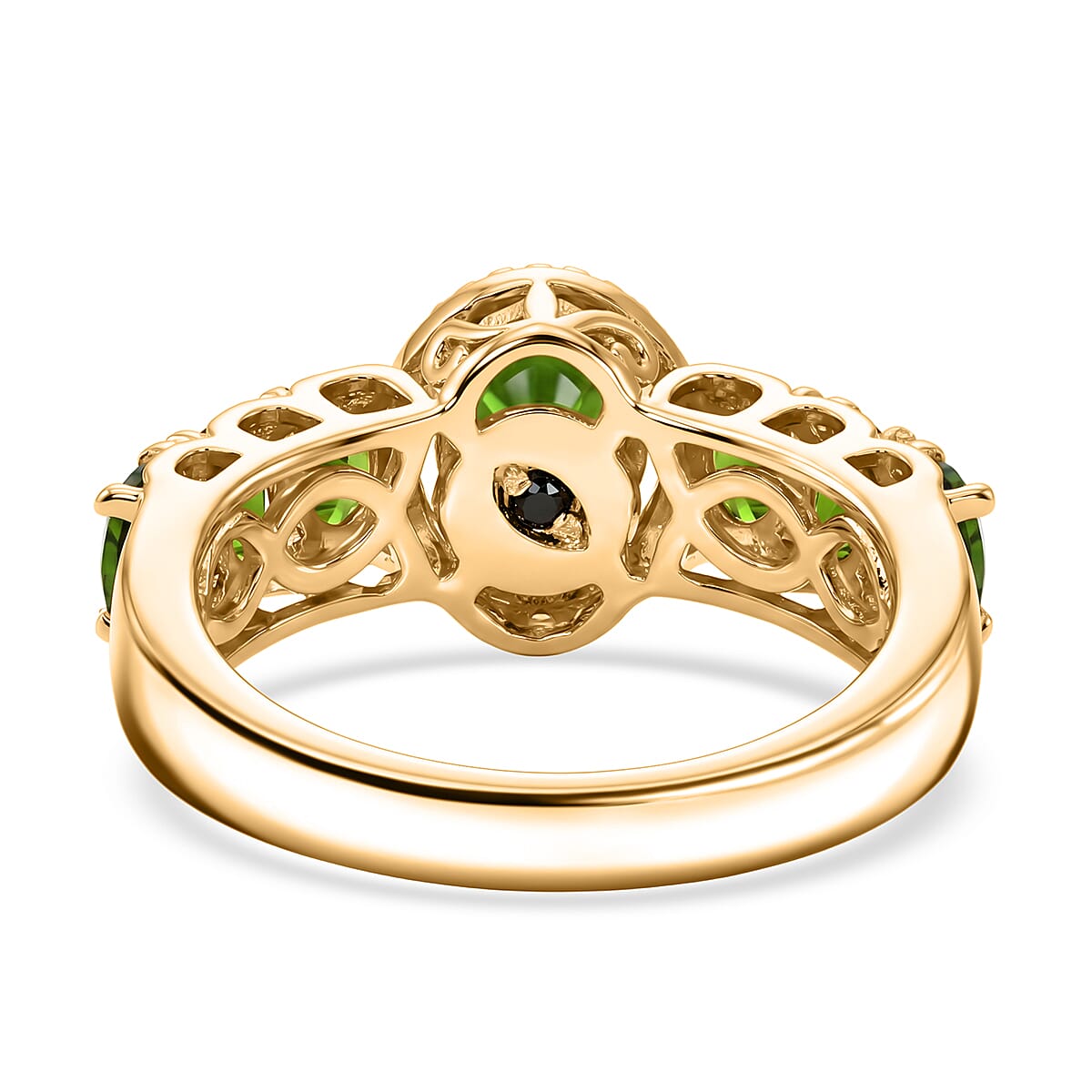 GP - Chrome Diopside & Blue Sapphire Ring in 18K Vermeil Yellow Gold Plated Sterling Silver 1.85 Ct.