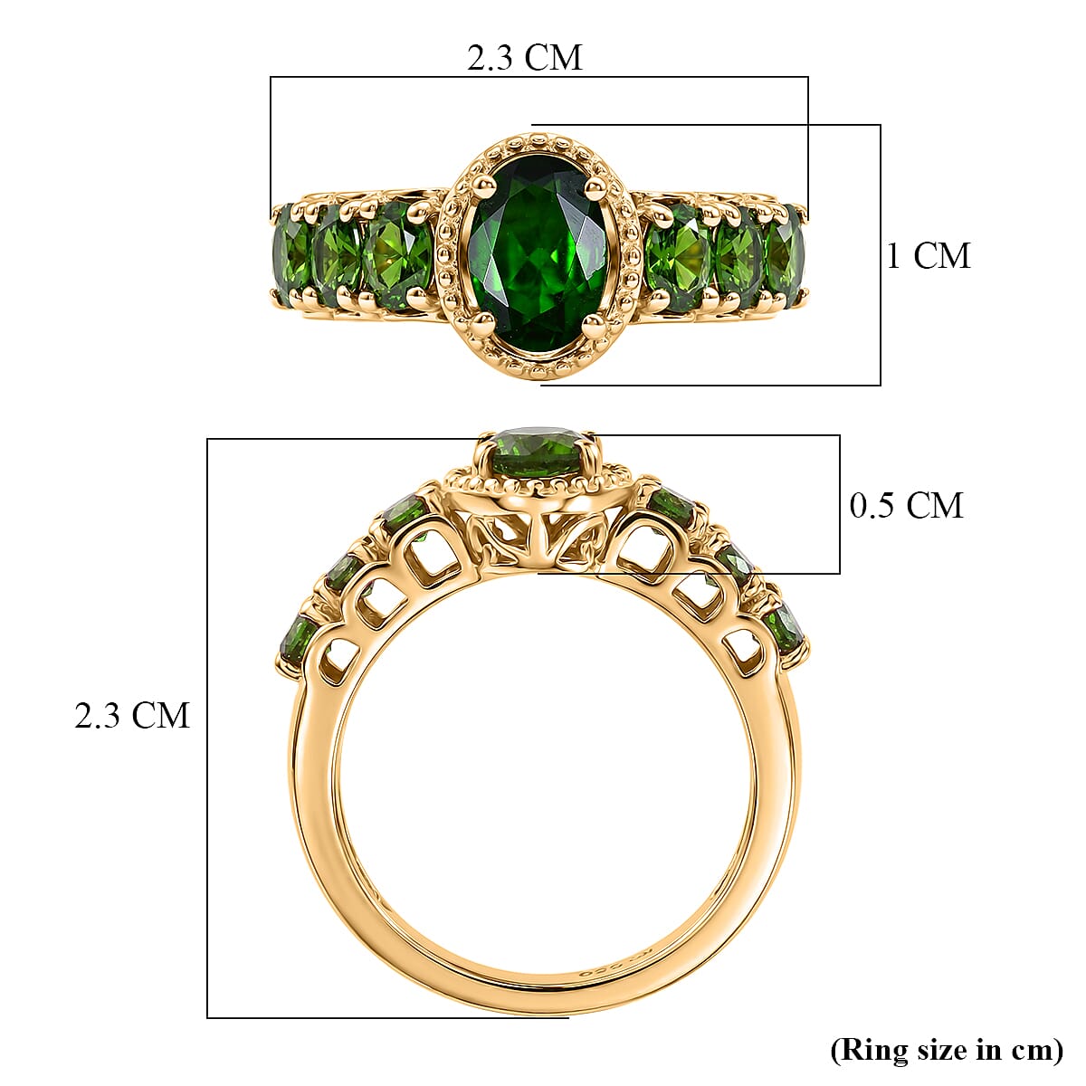 GP - Chrome Diopside & Blue Sapphire Ring in 18K Vermeil Yellow Gold Plated Sterling Silver 1.85 Ct.