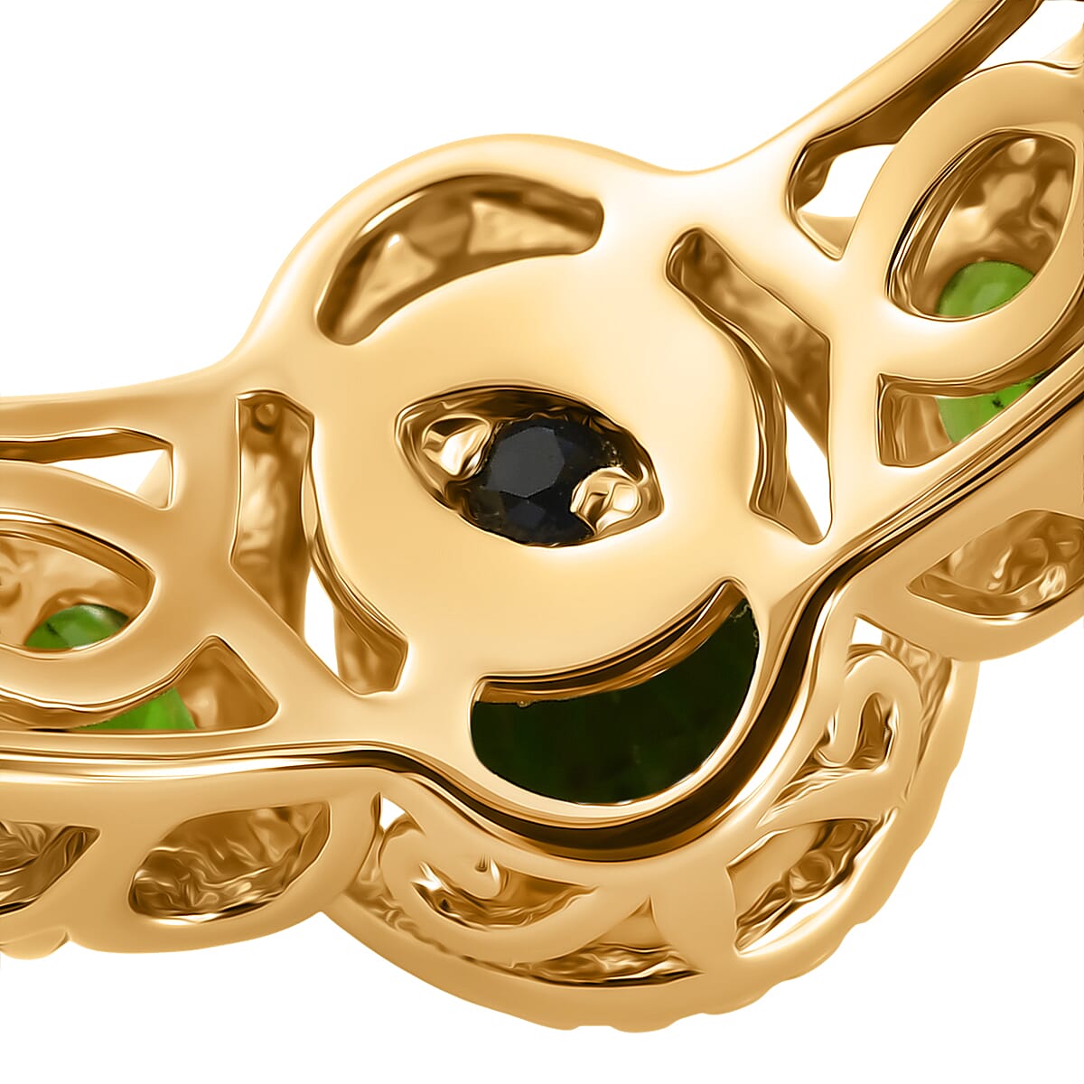 GP - Chrome Diopside & Blue Sapphire Ring in 18K Vermeil Yellow Gold Plated Sterling Silver 1.85 Ct.