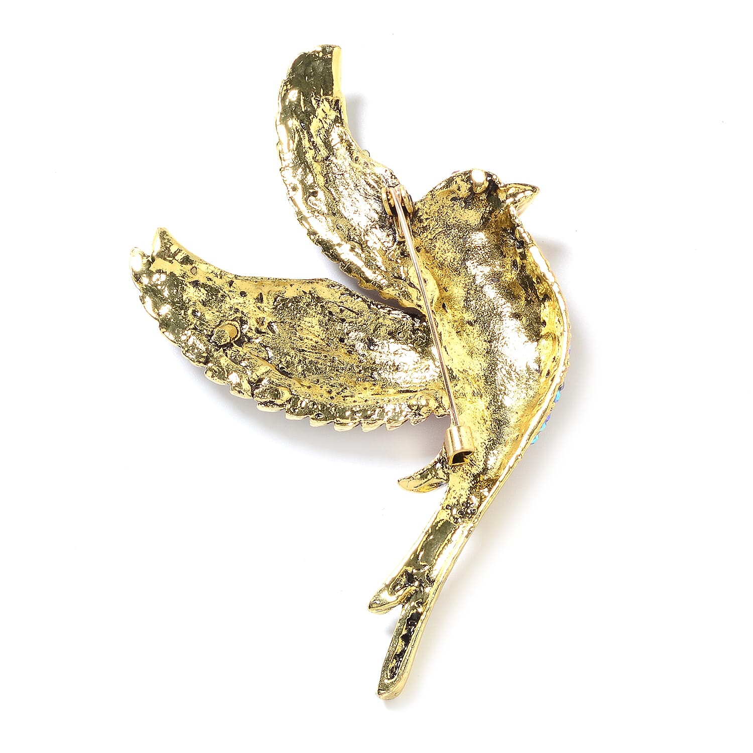Multi Colour Austrian Crystal (Rnd) Hummingbird Bird Brooch in Gold Tone