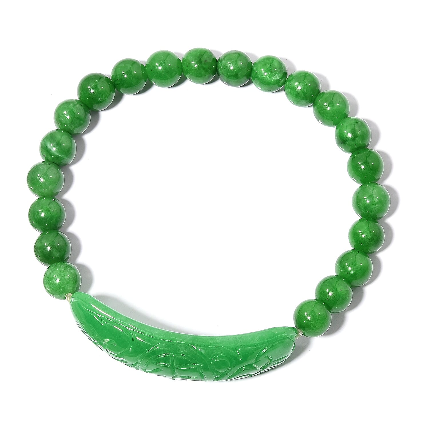 Extremely Rare Hand Carved AAA Green Jade Stretchable Bracelet (Size 7)