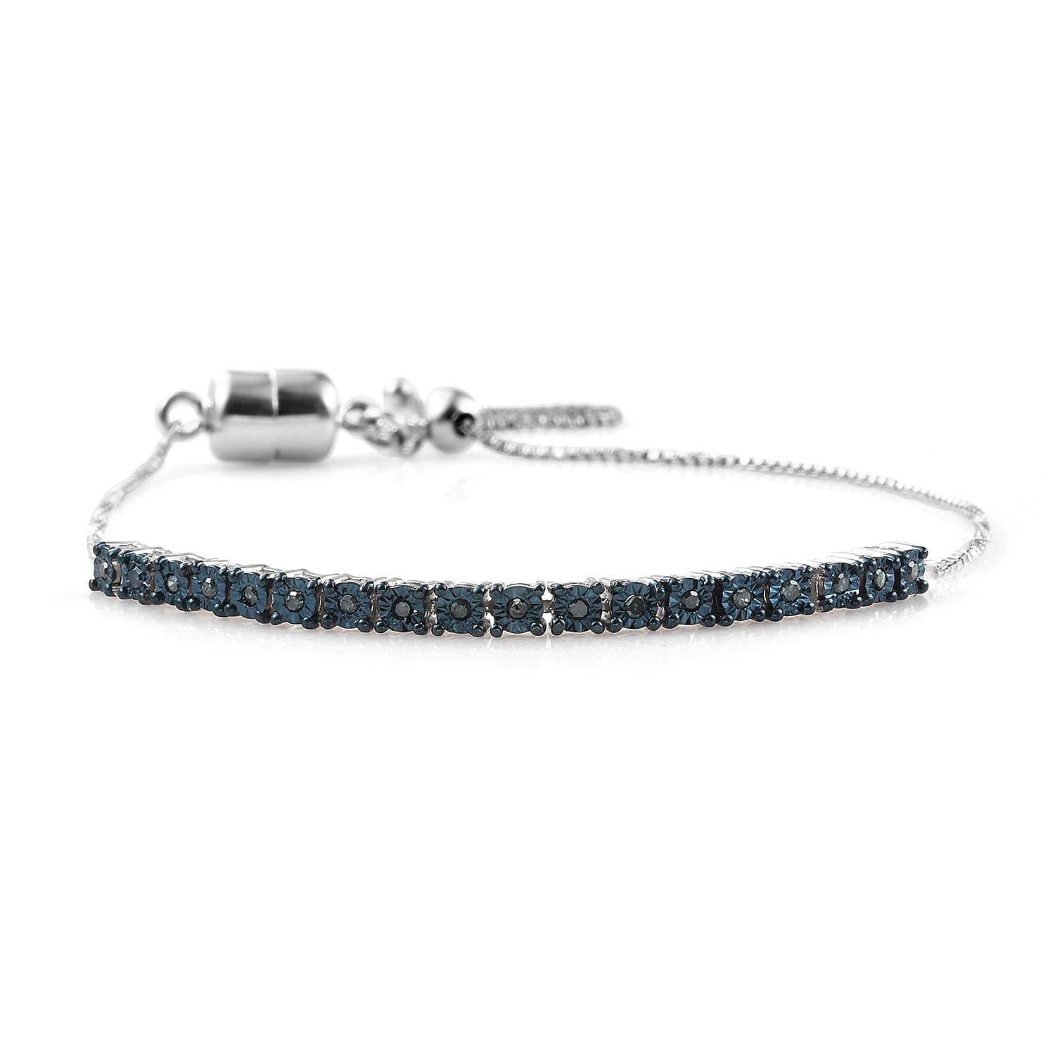 Blue Diamond Platinum Overlay Sterling Silver Bracelet (Size 6-9.5 Adjustable) with Magnetic Lock, 0.250 Ct,