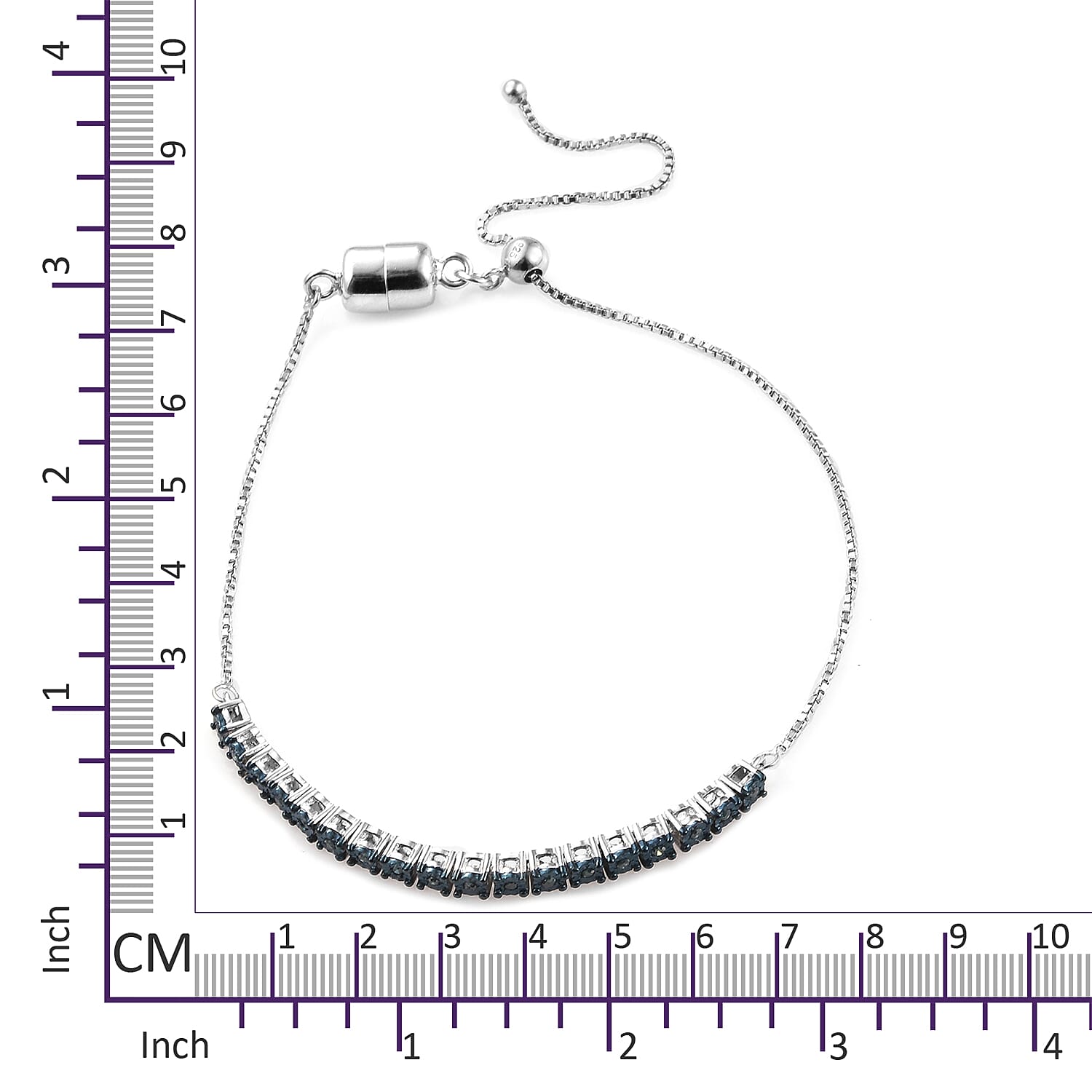 Blue Diamond Platinum Overlay Sterling Silver Bracelet (Size 6-9.5 Adjustable) with Magnetic Lock, 0.250 Ct,