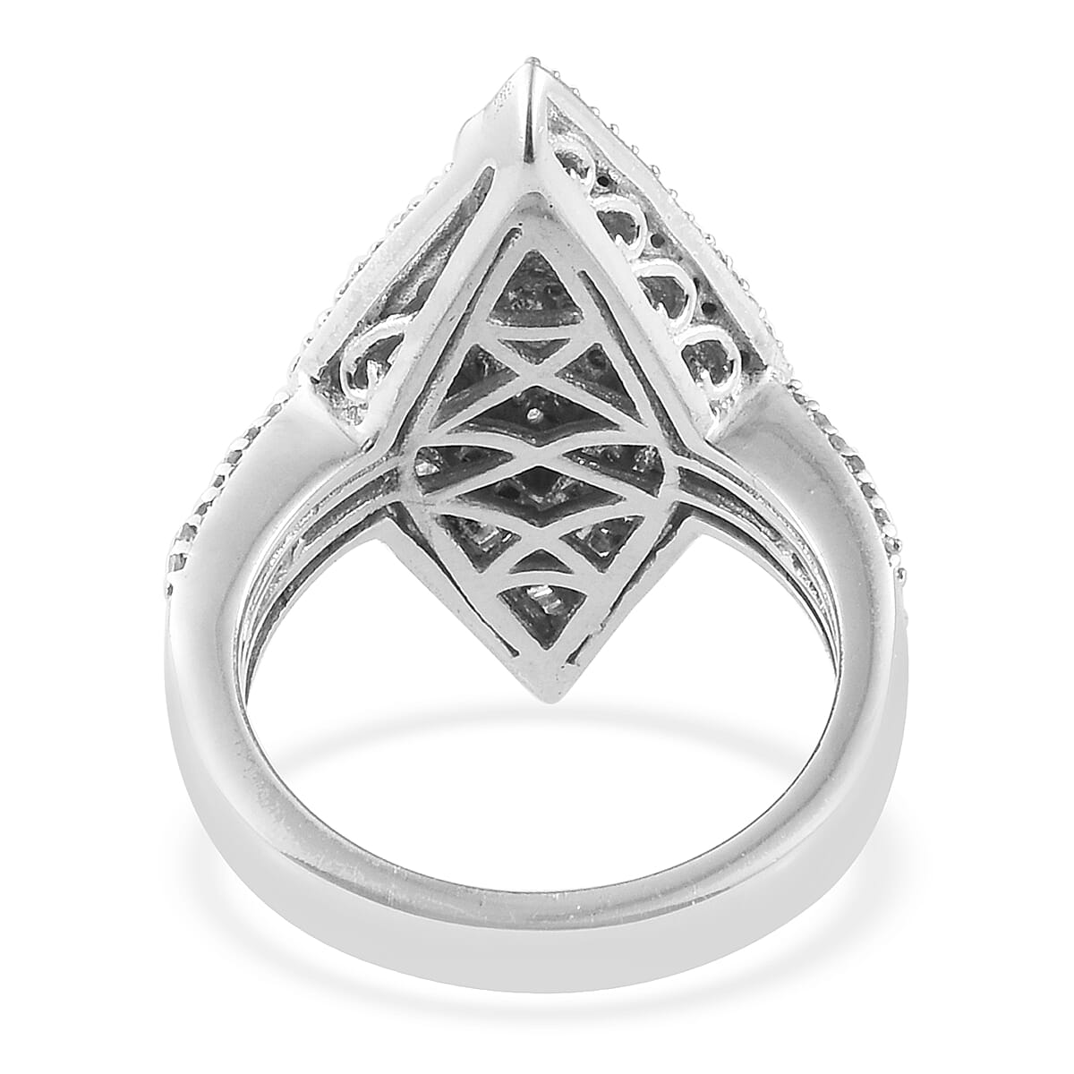 Diamond (Bgt) Rhombus Ring in Platinum Overlay Sterling Silver  1.010 Ct., Silver wt 5.59 Gms, Number of Diamond 258