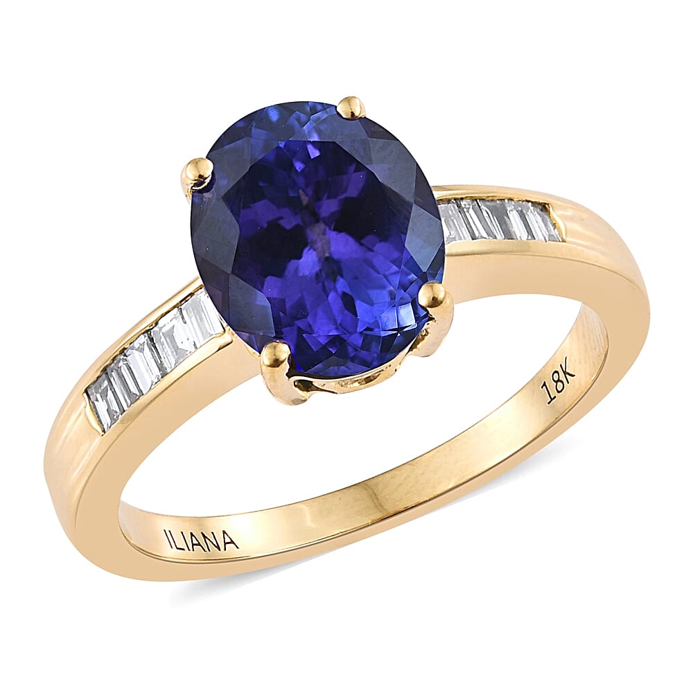 ILIANA 18K Yellow Gold AAA Tanzanite (Ovl 3.75 Ct), Diamond (SI/G-H) Ring 4.000 Ct.