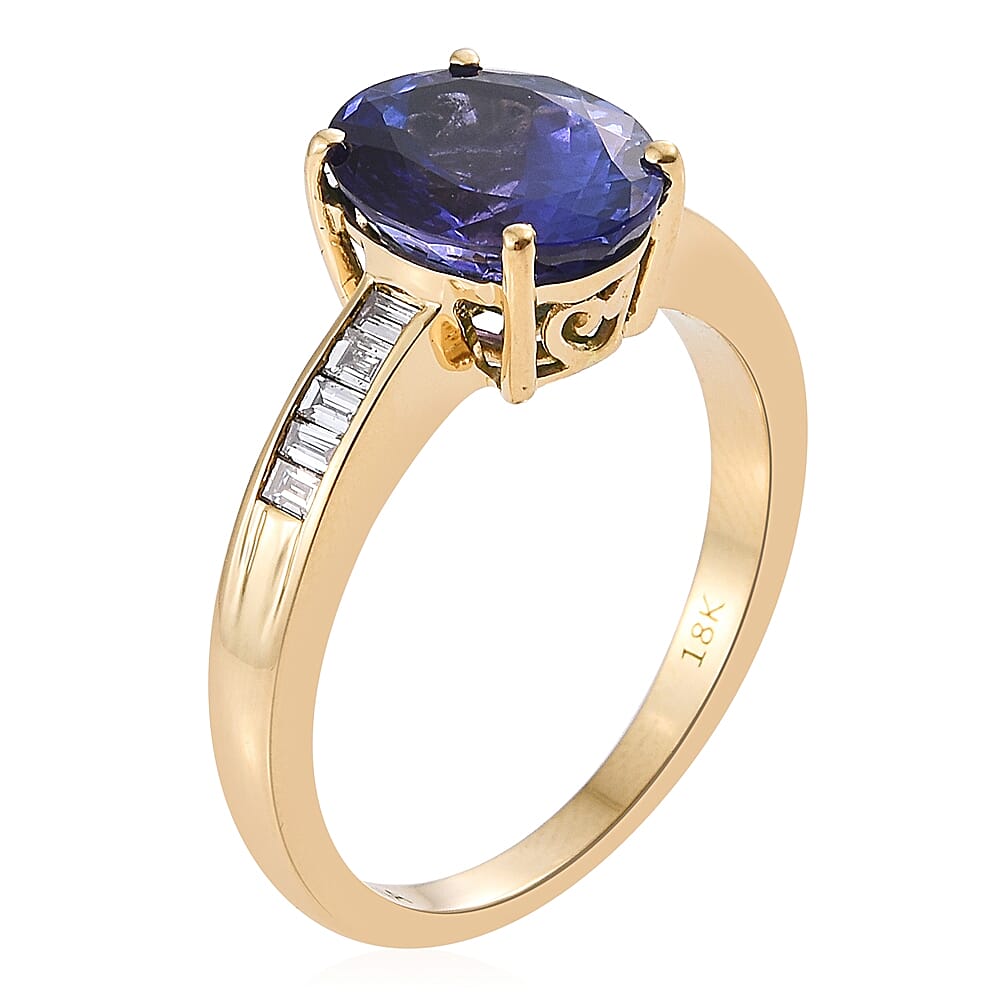 ILIANA 18K Yellow Gold AAA Tanzanite (Ovl 3.75 Ct), Diamond (SI/G-H) Ring 4.000 Ct.