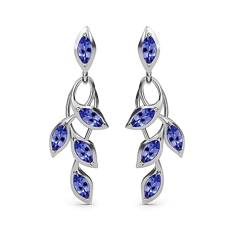 Tanzanite (Mrq) Leaf Dangling Earrings with Push Back in Platinum Overlay Sterling Silver 1.59 Ct.