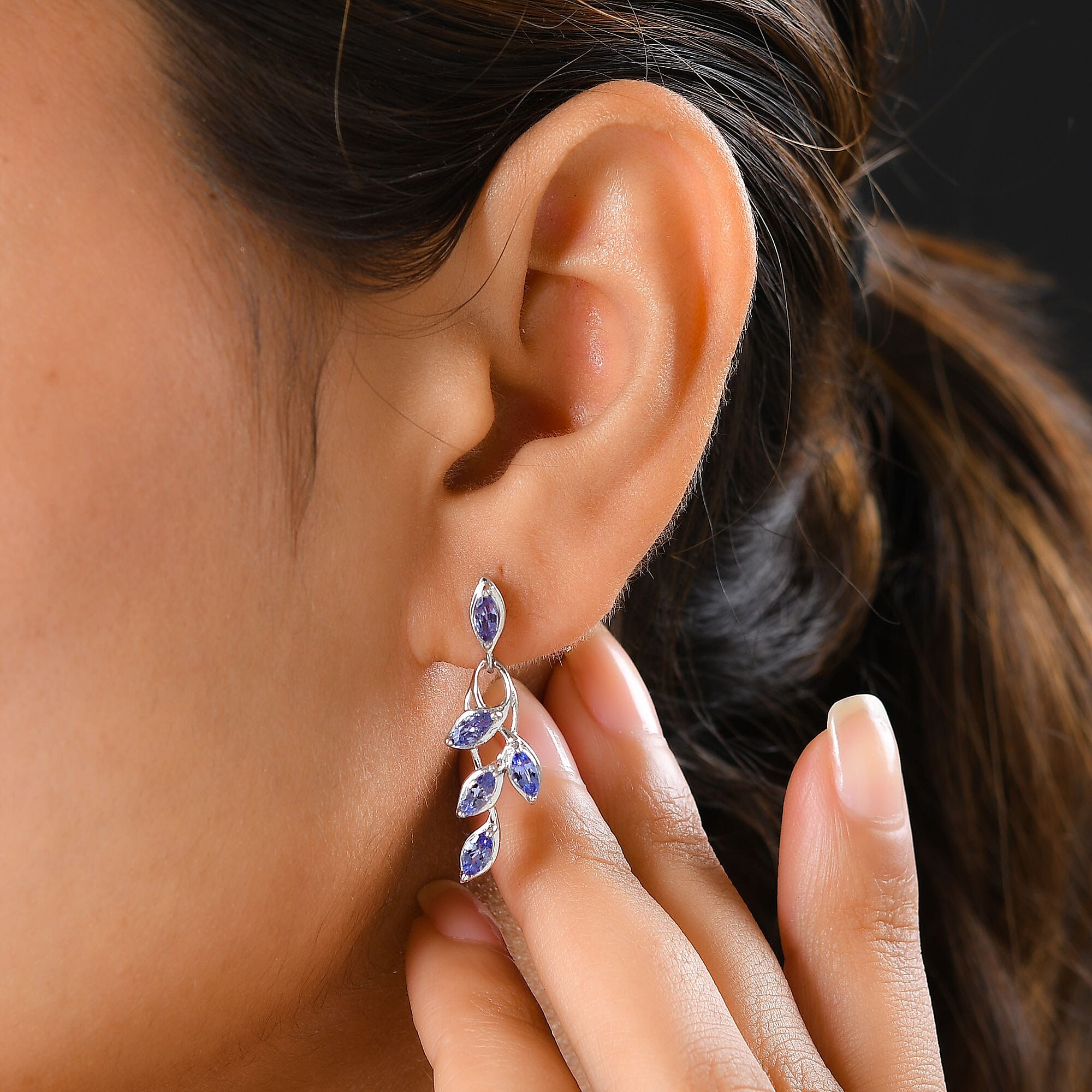 Tanzanite (Mrq) Leaf Dangling Earrings with Push Back in Platinum Overlay Sterling Silver 1.59 Ct. Tanzanite (Mrq) Leaf Dangling Earrings with Push Back in Platinum Overlay Sterling Silver 1.59 Ct.