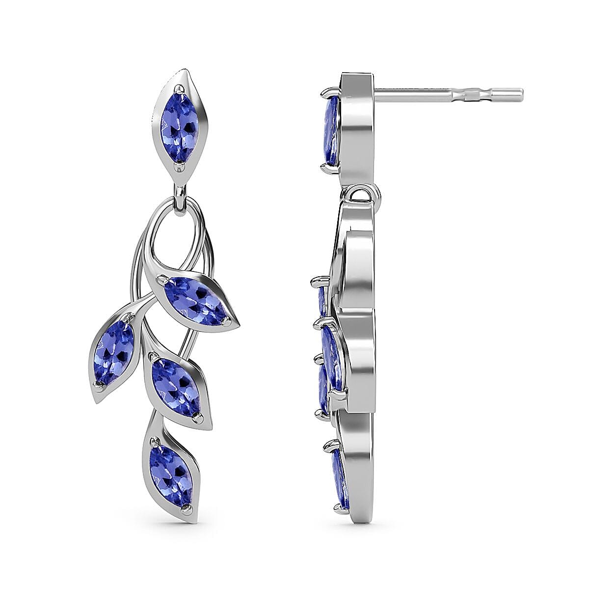 Tanzanite (Mrq) Leaf Dangling Earrings with Push Back in Platinum Overlay Sterling Silver 1.59 Ct. Tanzanite (Mrq) Leaf Dangling Earrings with Push Back in Platinum Overlay Sterling Silver 1.59 Ct.