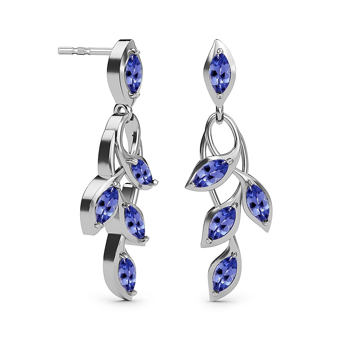 Tanzanite (Mrq) Leaf Dangling Earrings with Push Back in Platinum Overlay Sterling Silver 1.59 Ct. Tanzanite (Mrq) Leaf Dangling Earrings with Push Back in Platinum Overlay Sterling Silver 1.59 Ct.