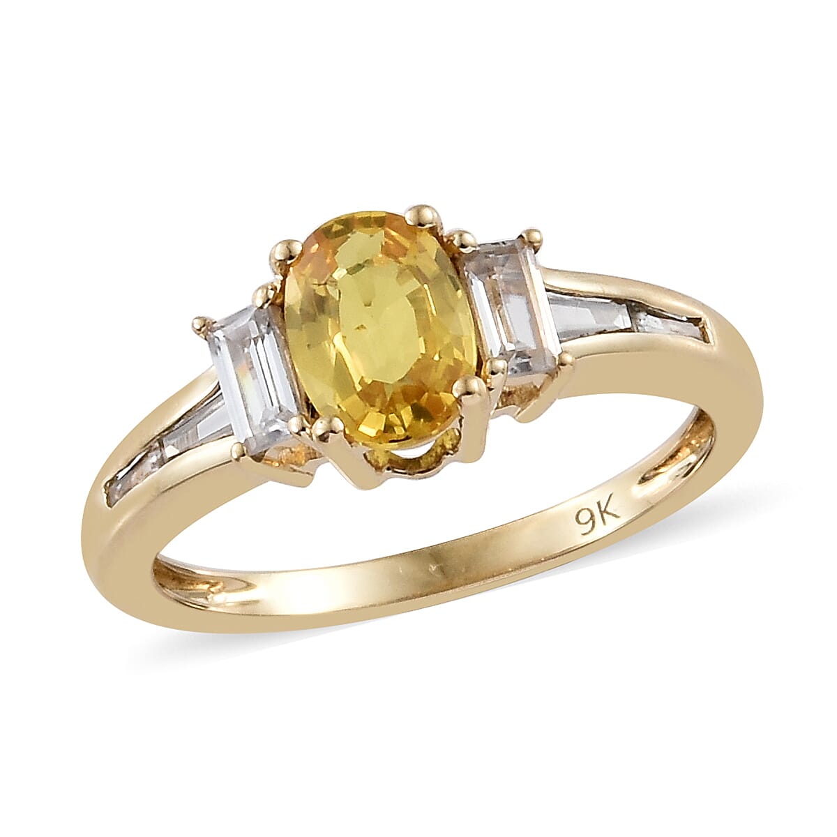 9K Yellow Gold AAA Chanthaburi Yellow Sapphire (Ovl), Natural Cambodian Zircon  Ring 1.850 Ct.