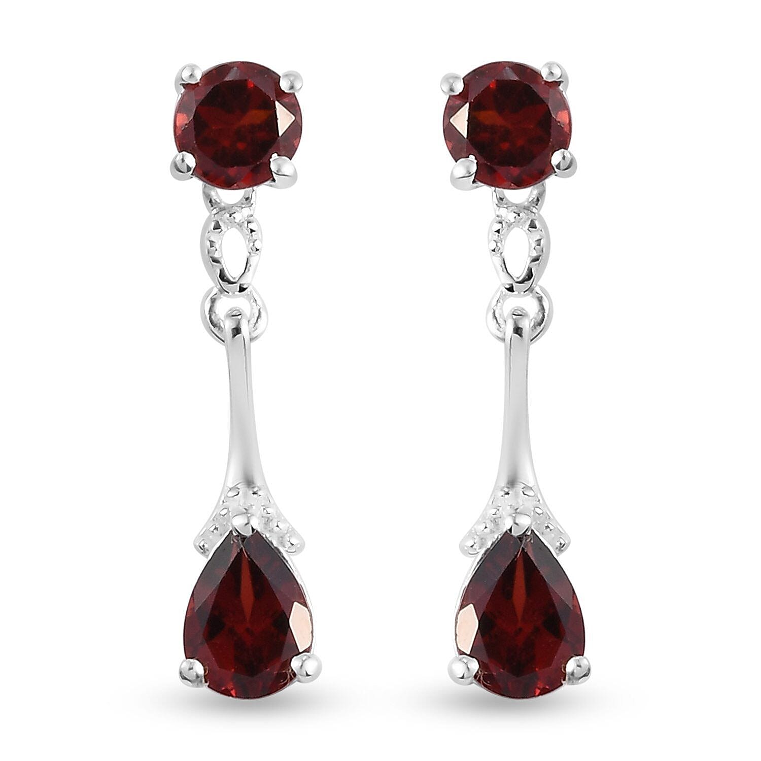 Mozambique Garnet (Pear and Rnd) Dangling Earrings (with Push Back) in Sterling Silver 2.90 Ct.