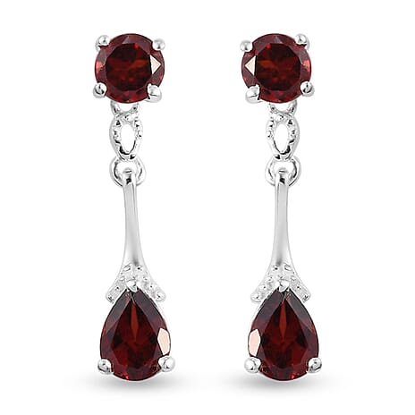 Mozambique Garnet (Pear and Rnd) Dangling Earrings (with Push Back) in Sterling Silver 2.90 Ct.