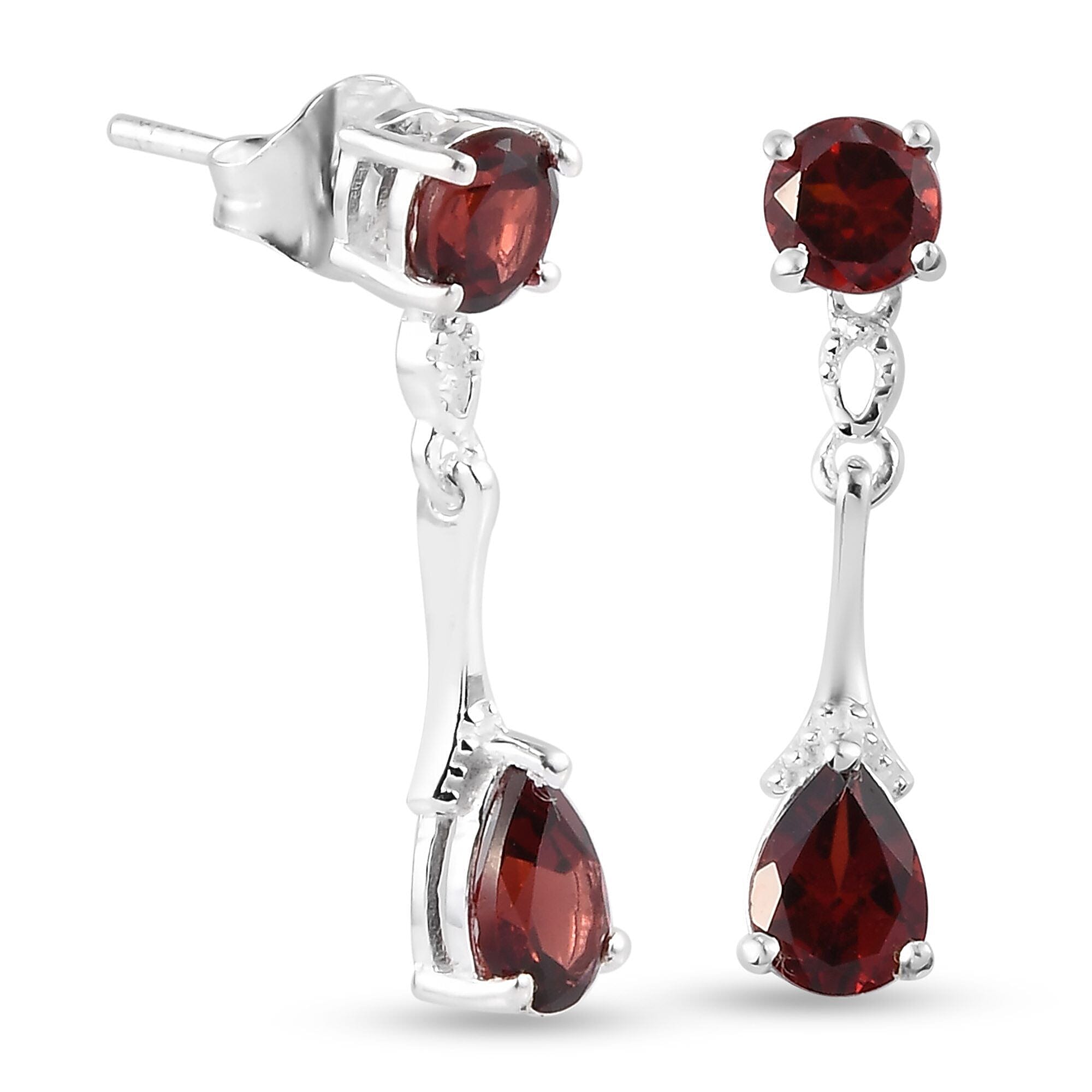 Mozambique Garnet (Pear and Rnd) Dangling Earrings (with Push Back) in Sterling Silver 2.90 Ct.