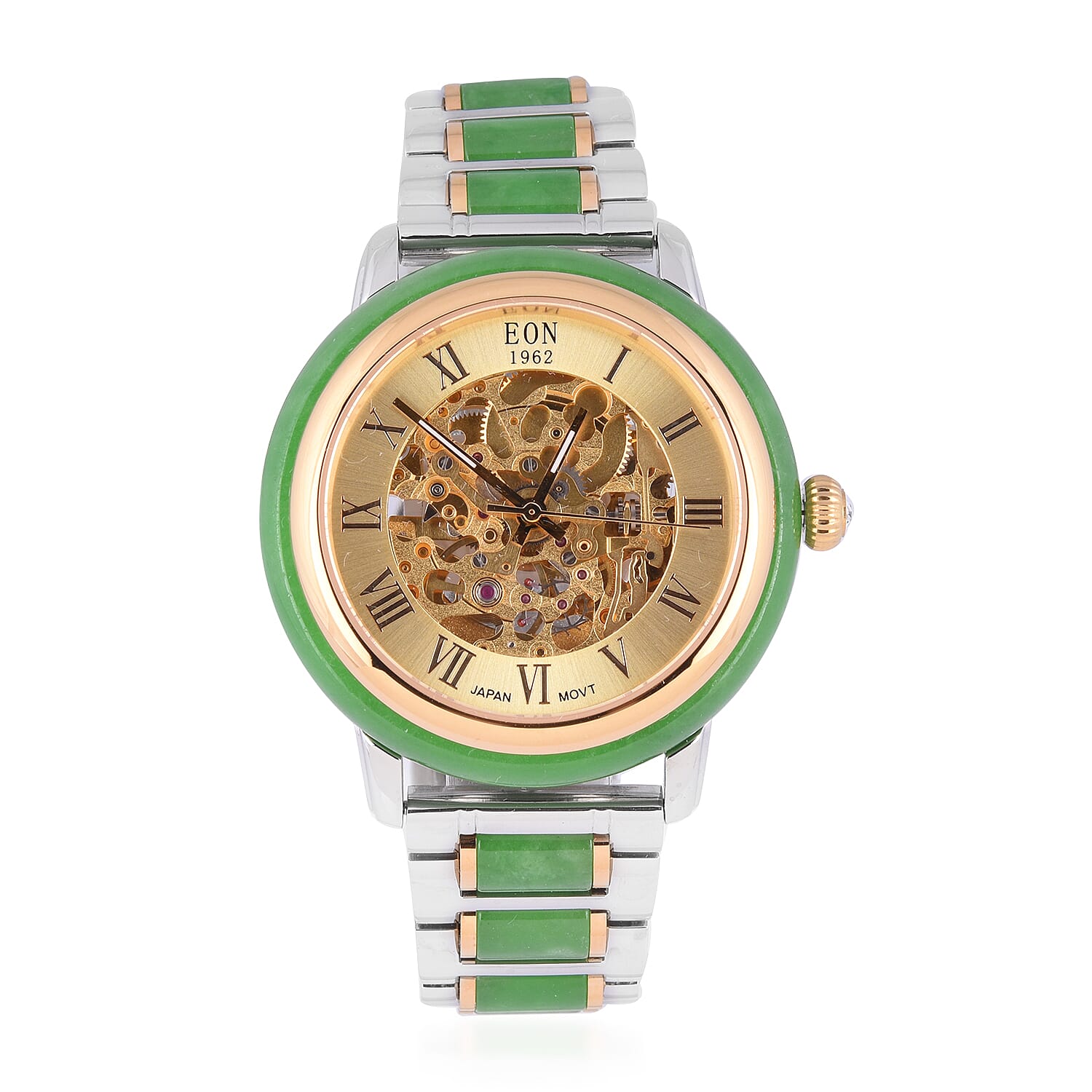 Limited Available - EON 1962 Hand Carved Green Jade Japanese Skeleton Movement Water Resistant Watch  82.65 Ct