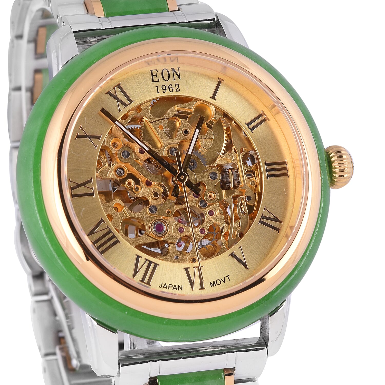Limited Available - EON 1962 Hand Carved Green Jade Japanese Skeleton Movement Water Resistant Watch  82.65 Ct
