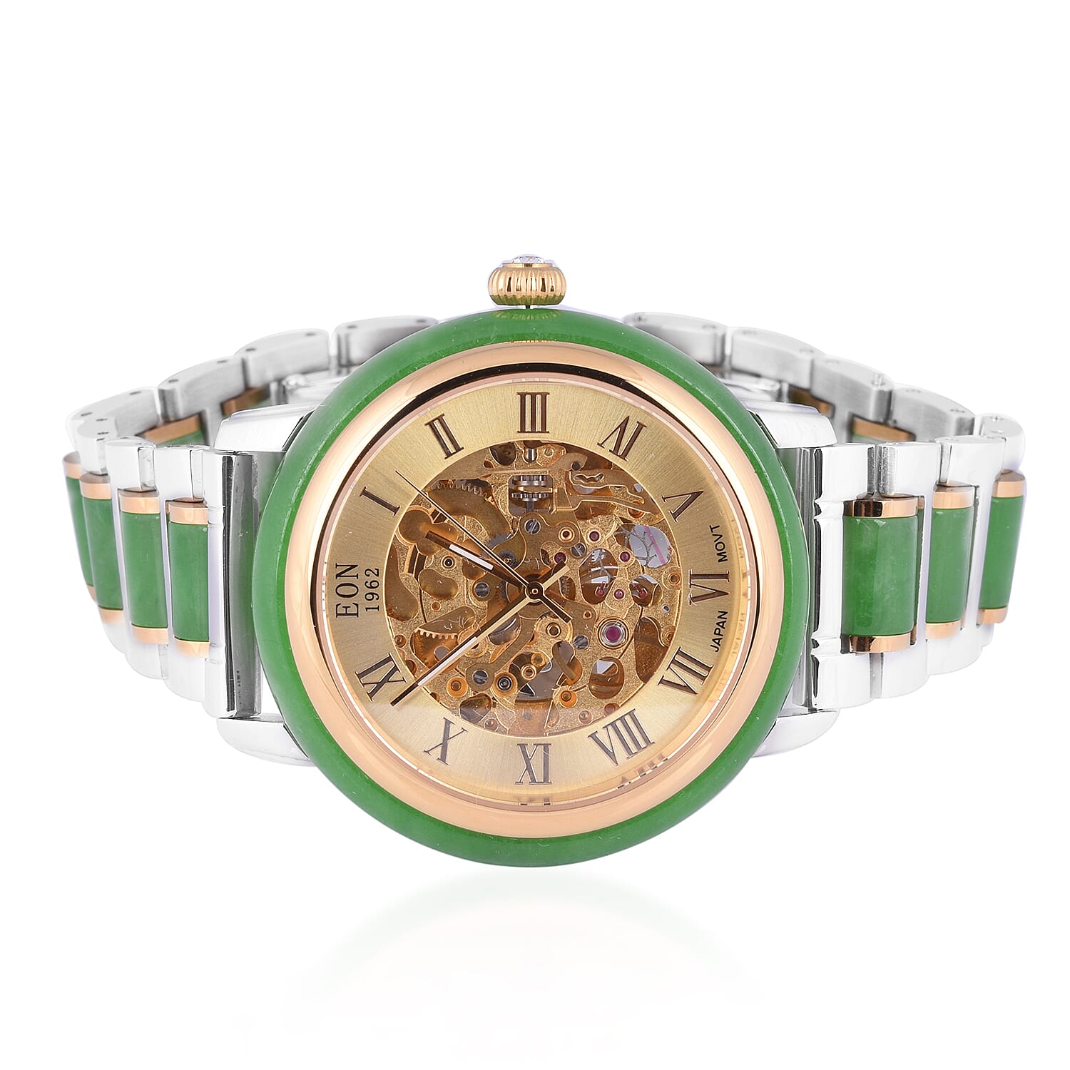 Limited Available - EON 1962 Hand Carved Green Jade Japanese Skeleton Movement Water Resistant Watch  82.65 Ct