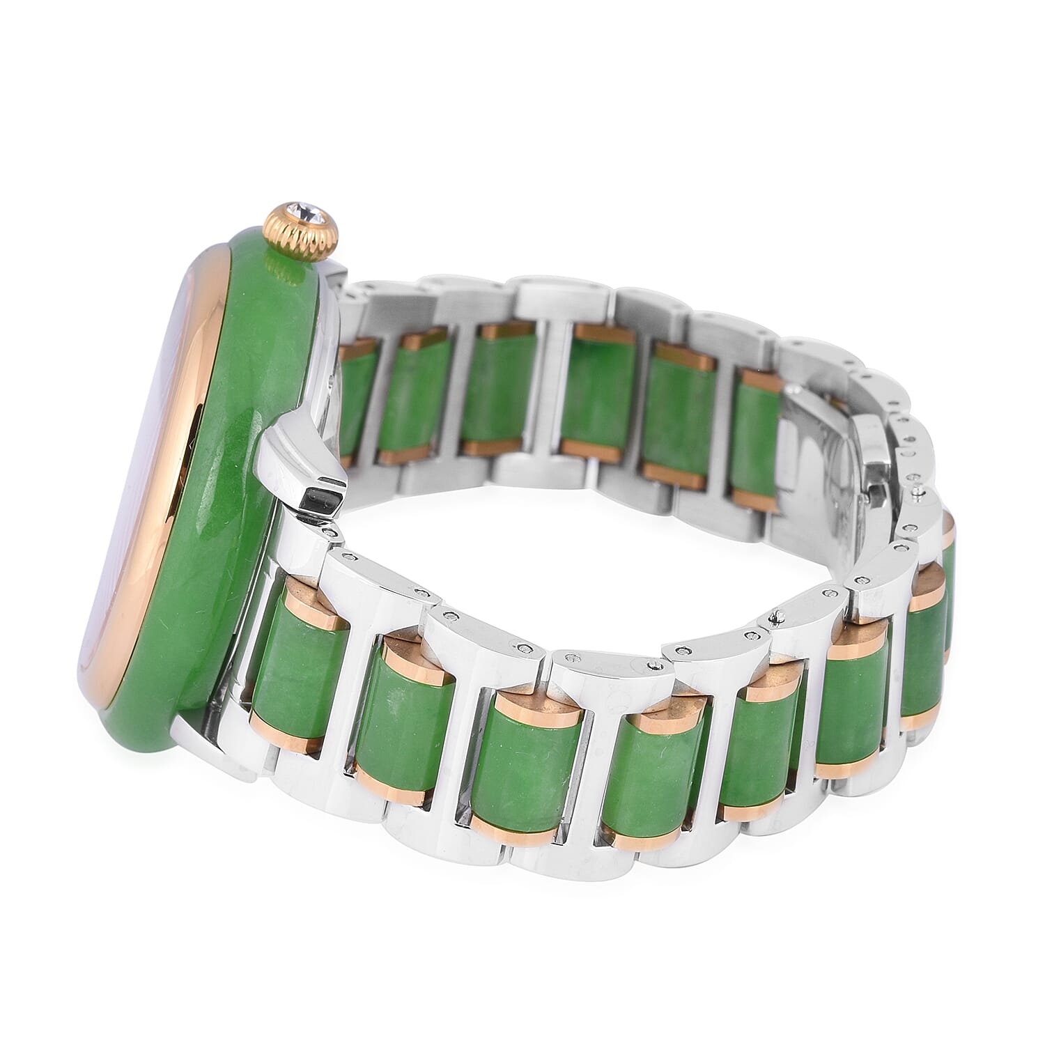 Limited Available - EON 1962 Hand Carved Green Jade Japanese Skeleton Movement Water Resistant Watch  82.65 Ct