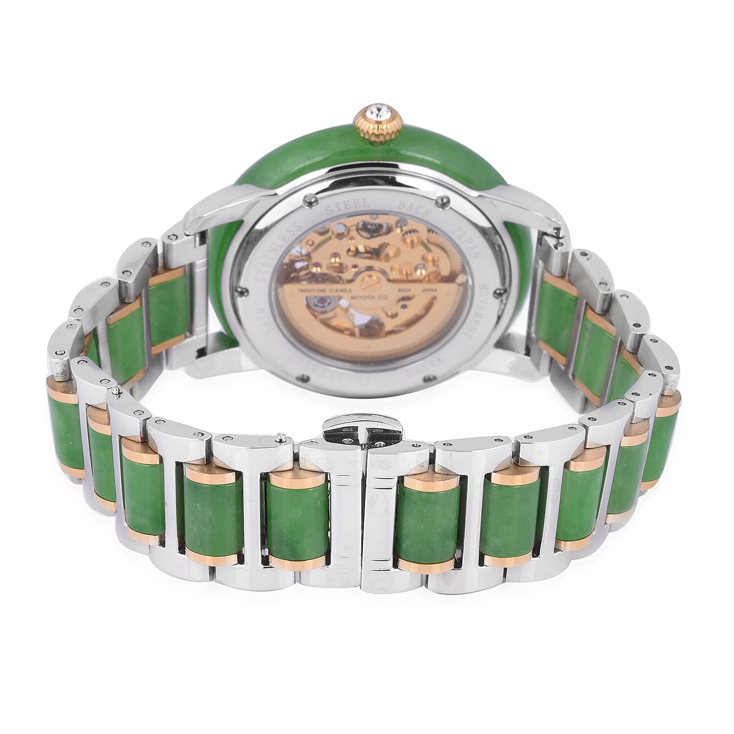 Limited Available - EON 1962 Hand Carved Green Jade Japanese Skeleton Movement Water Resistant Watch  82.65 Ct