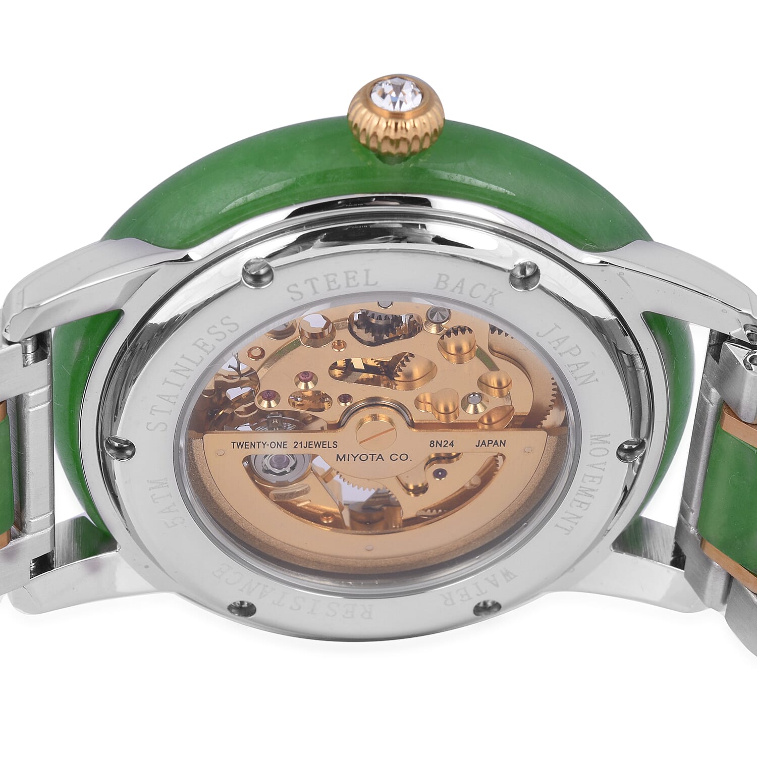 Limited Available - EON 1962 Hand Carved Green Jade Japanese Skeleton Movement Water Resistant Watch  82.65 Ct