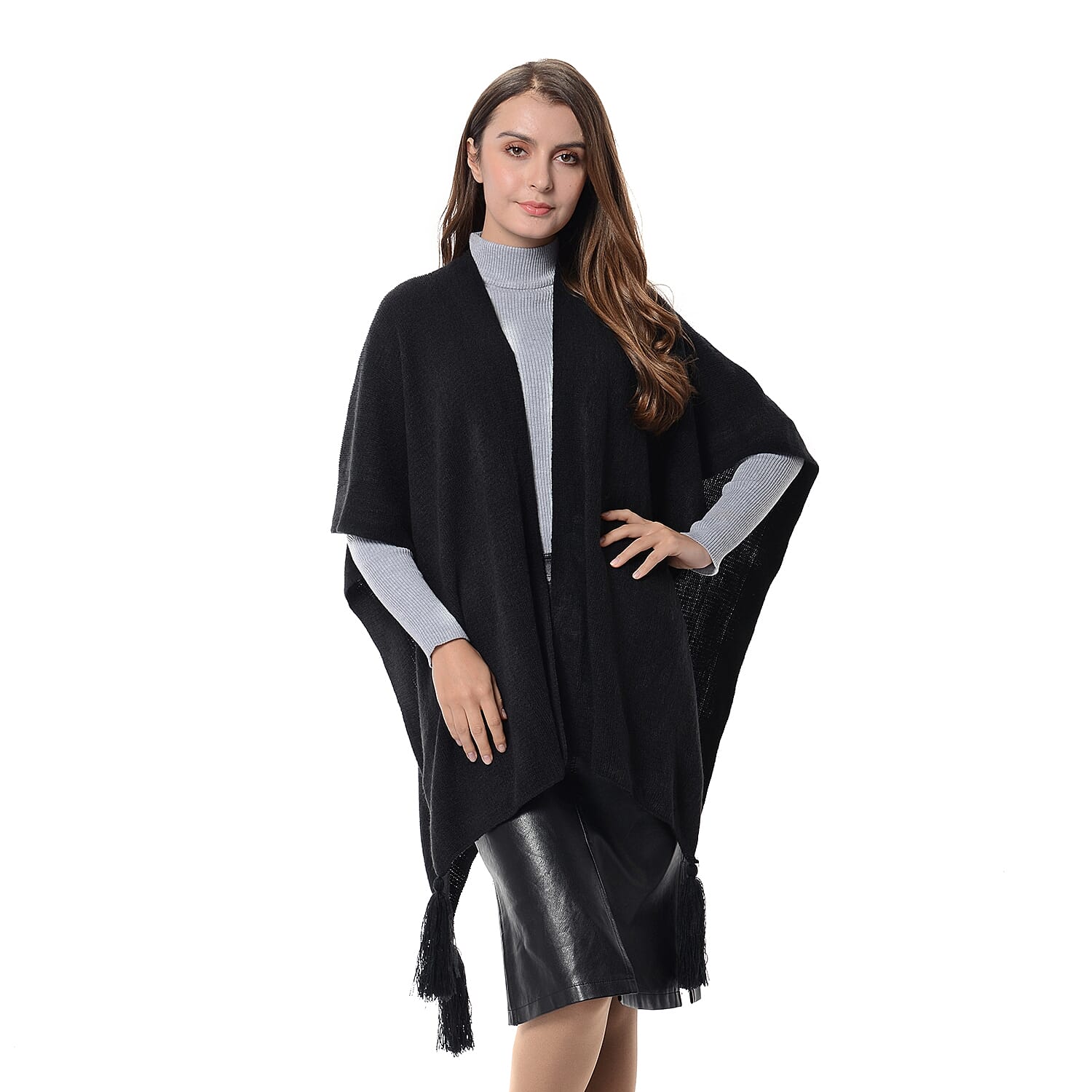 New Season - Luxuriously Soft Black Colour Wrap with Tassels