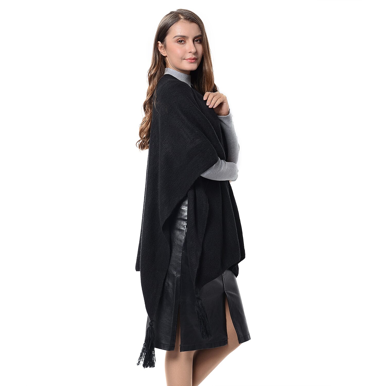 New Season - Luxuriously Soft Black Colour Wrap with Tassels