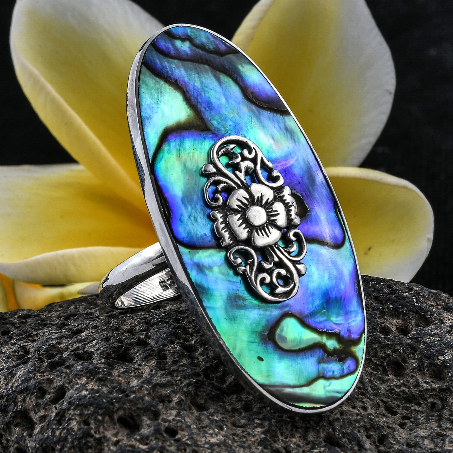Royal Bali Collection Abalone Shell Floral Ring in Sterling Silver