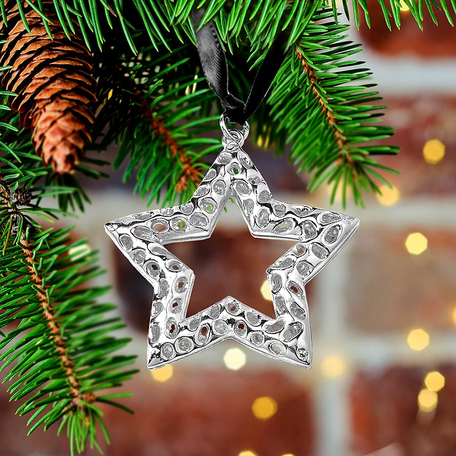 RACHEL GALLEY Star Bauble with Lattice Work in Silver Tone