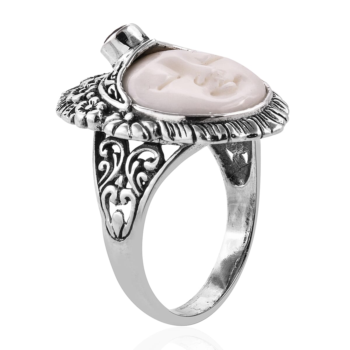 Princess Bali Collection Ox Bone (Rnd 15 mm), Citrine Ring in Sterling Silver 0.256 Ct, Silver wt 7.90 Gms.