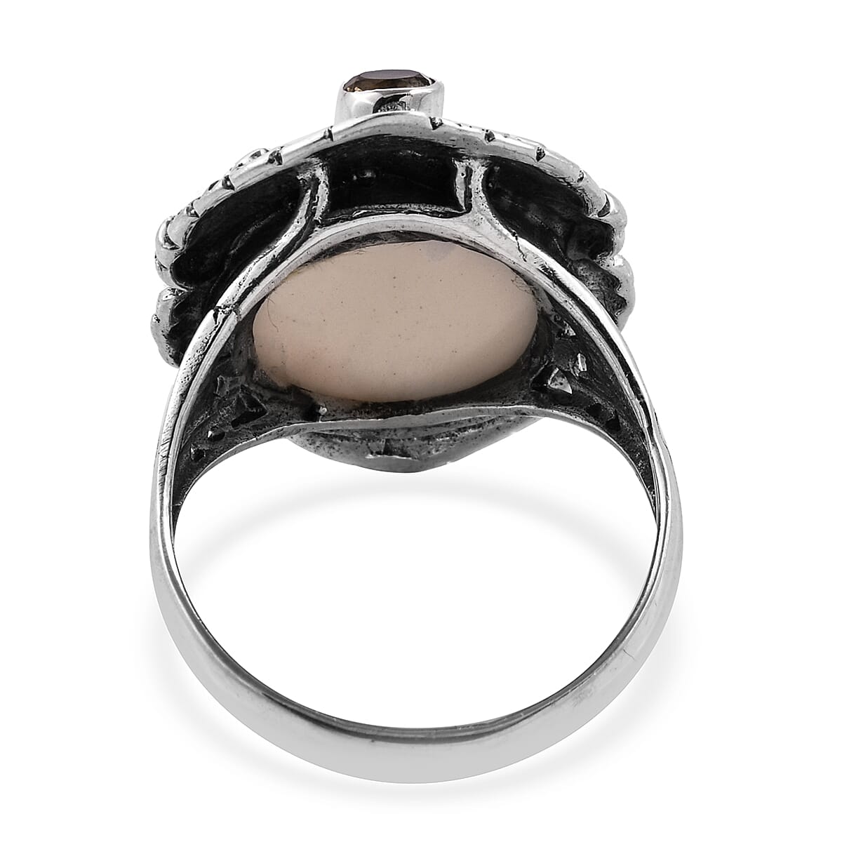 Princess Bali Collection Ox Bone (Rnd 15 mm), Citrine Ring in Sterling Silver 0.256 Ct, Silver wt 7.90 Gms.