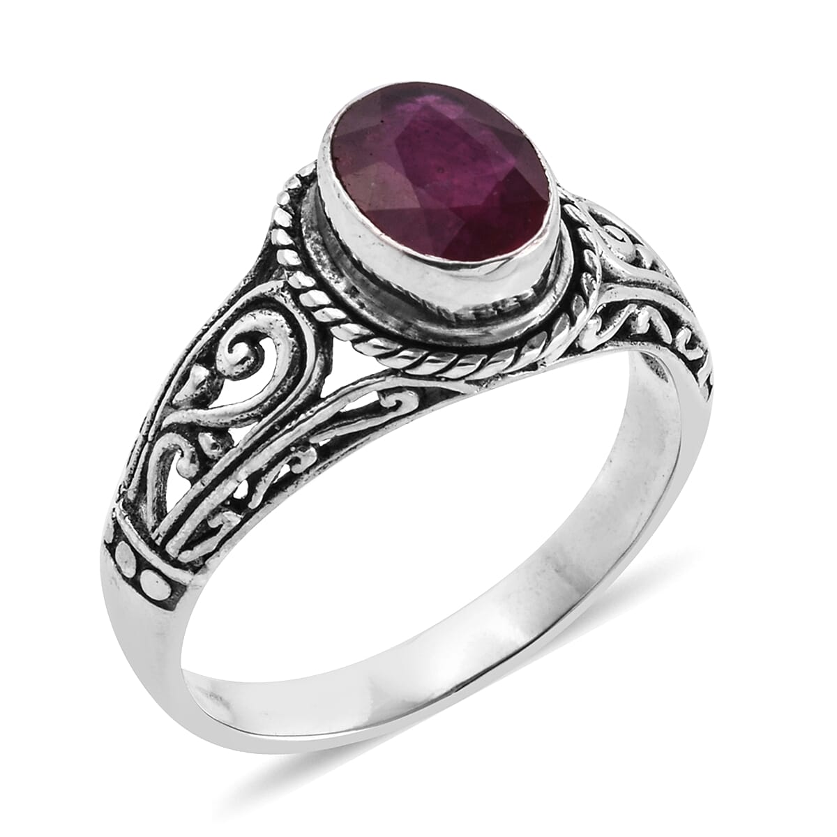 Royal Bali Collection African Ruby (Ovl) Solitaire Ring in Sterling Silver 5.00 Ct.