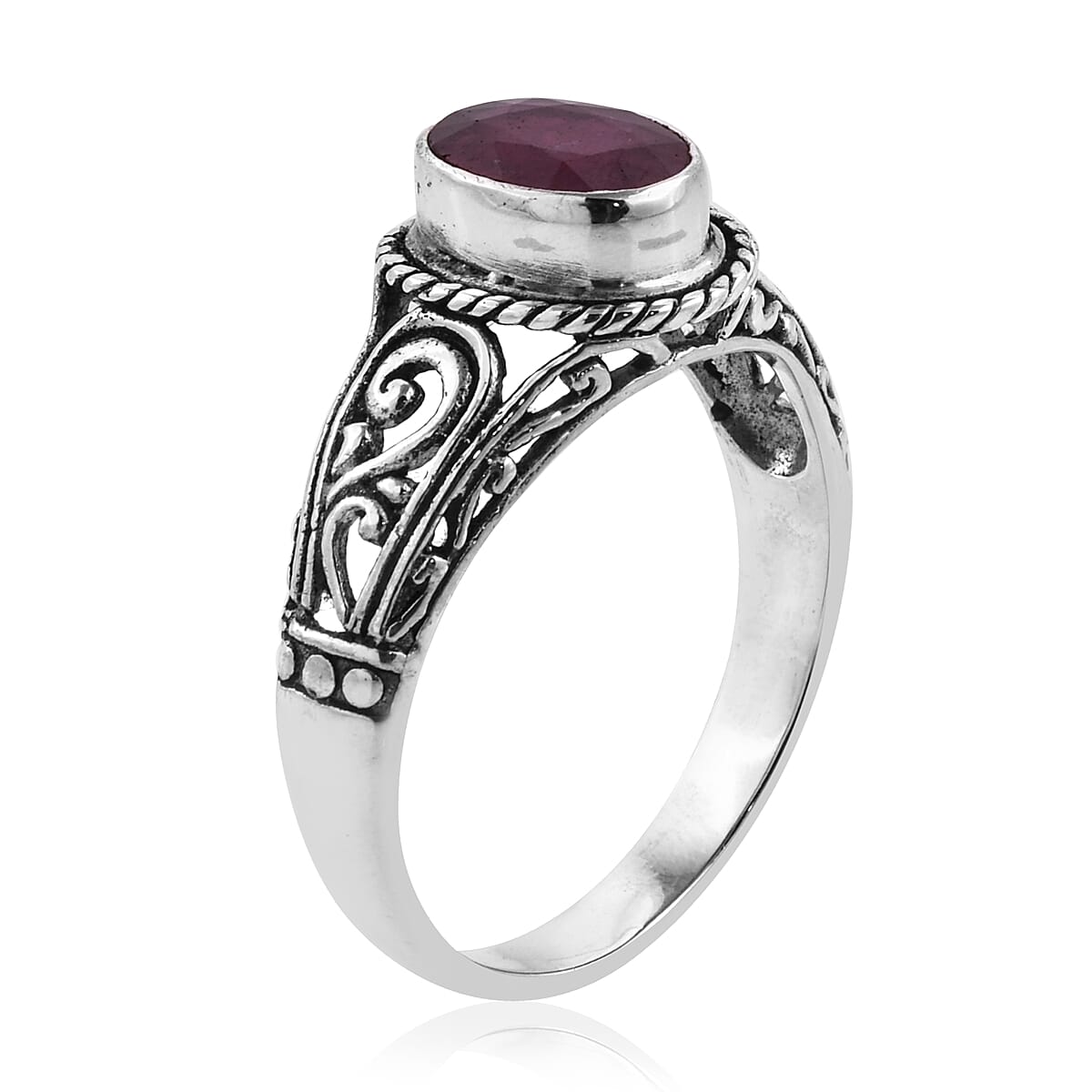 Royal Bali Collection African Ruby (Ovl) Solitaire Ring in Sterling Silver 5.00 Ct.