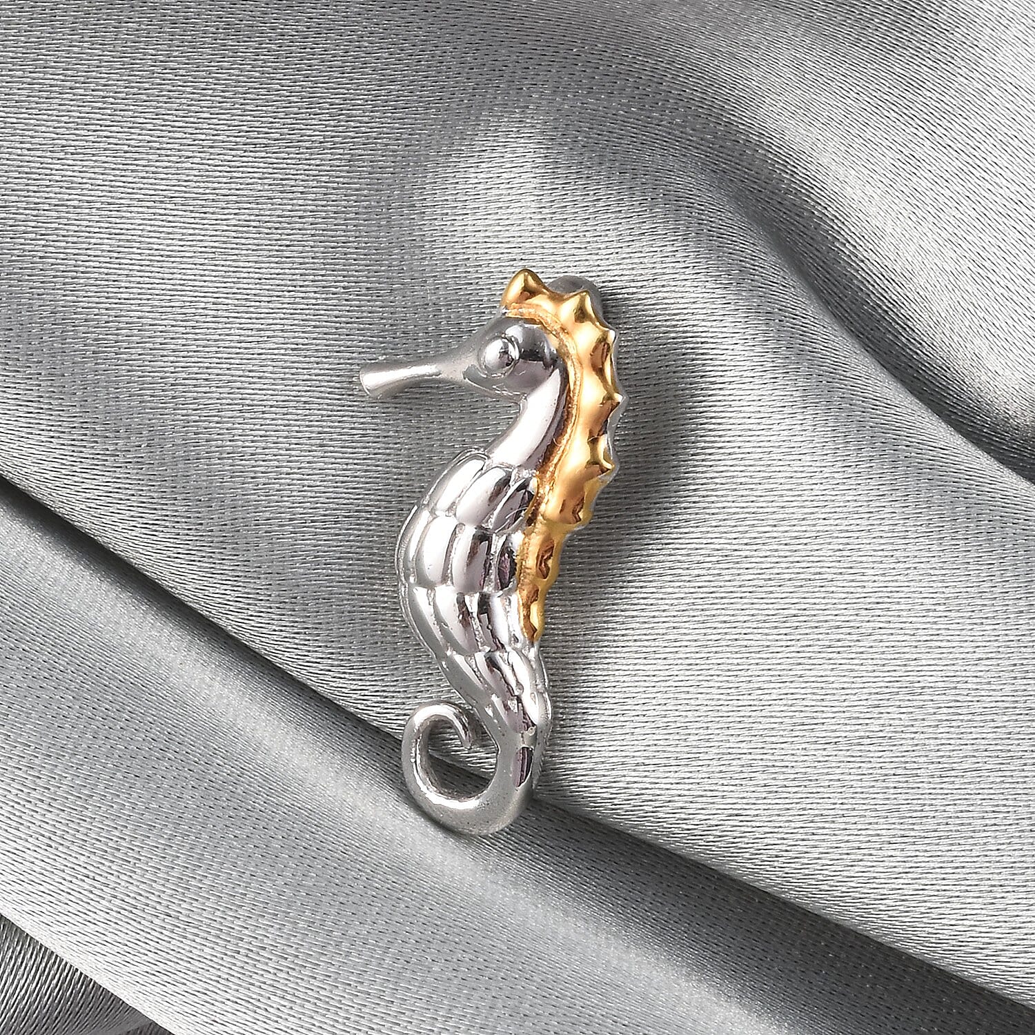 Platinum and Yellow Gold Overlay Sterling Silver Seahorse Pendant