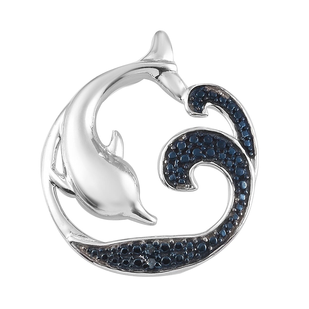 Blue Diamond  Dolphin Pendant in Blue and Platinum Overlay Sterling Silver 0.020 Ct.