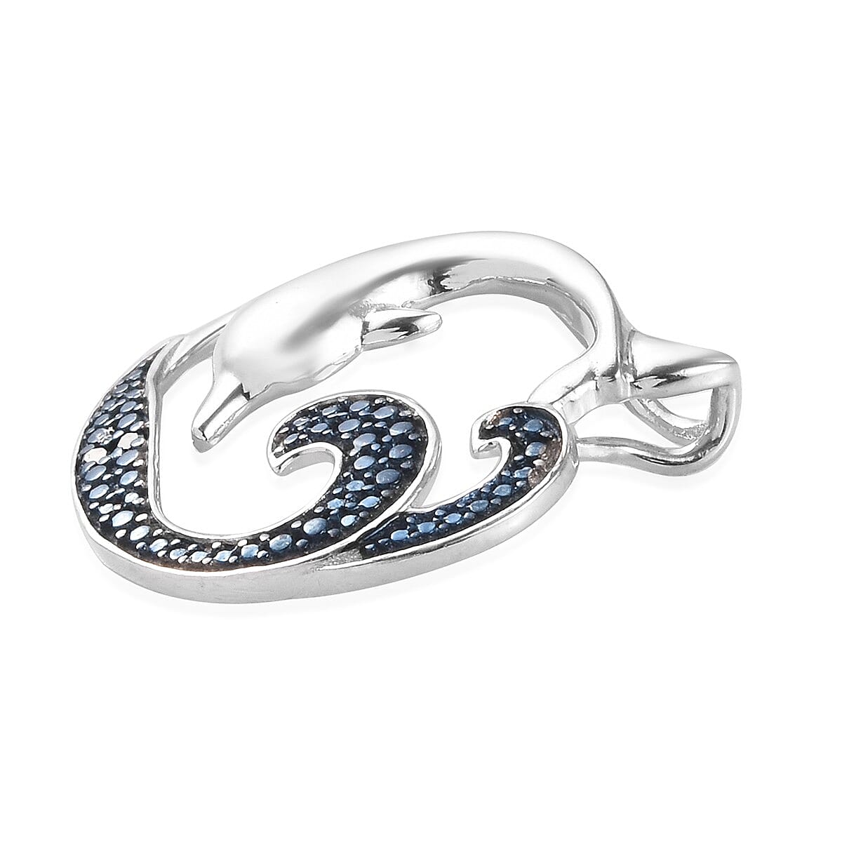 Blue Diamond  Dolphin Pendant in Blue and Platinum Overlay Sterling Silver 0.020 Ct.