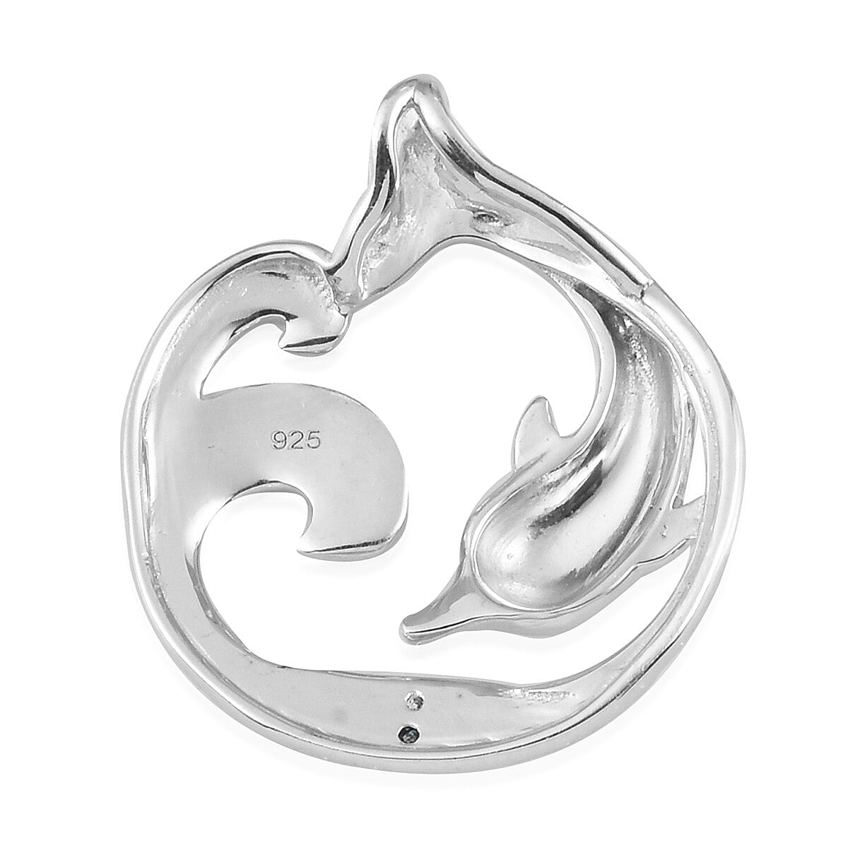 Blue Diamond  Dolphin Pendant in Blue and Platinum Overlay Sterling Silver 0.020 Ct.
