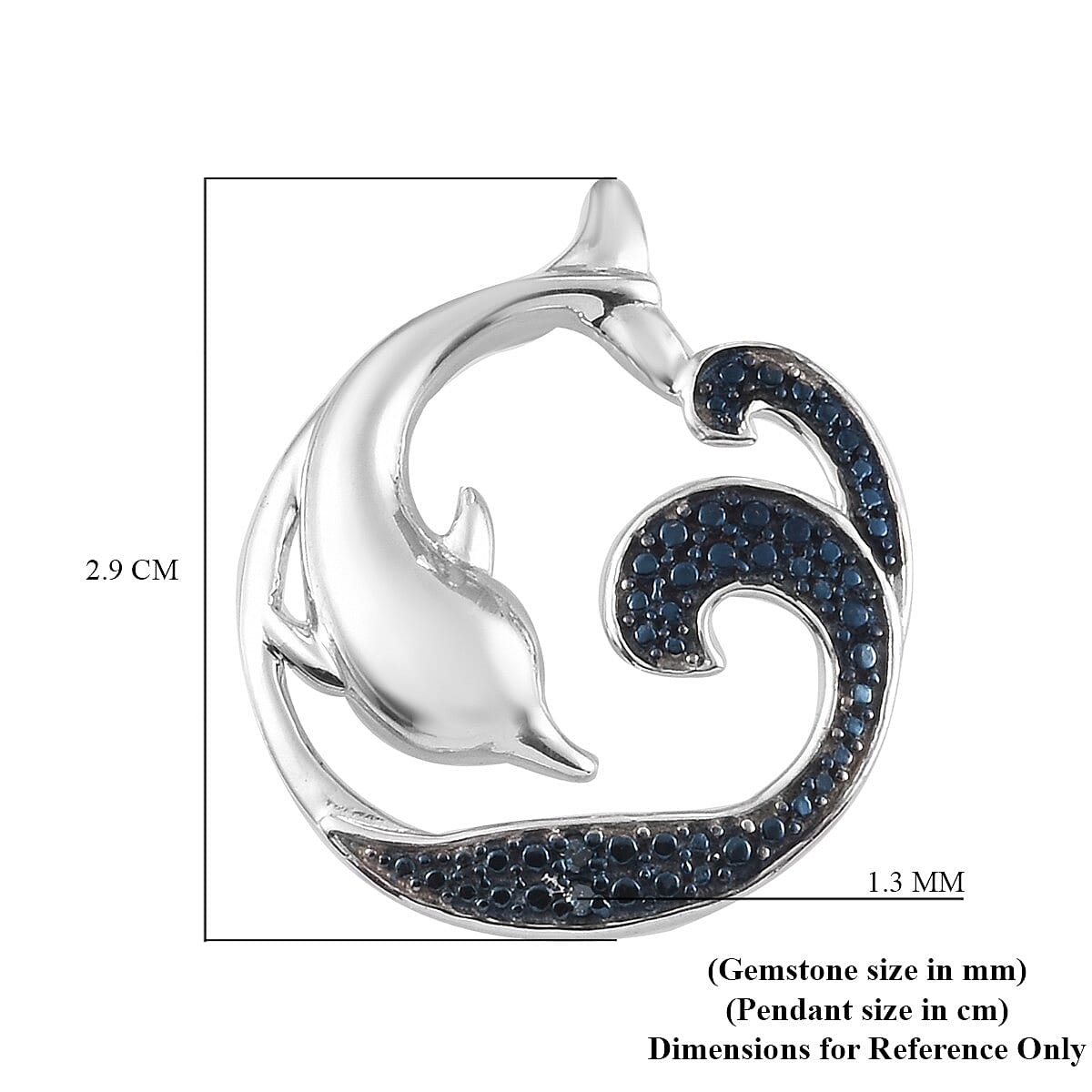 Blue Diamond  Dolphin Pendant in Blue and Platinum Overlay Sterling Silver 0.020 Ct.