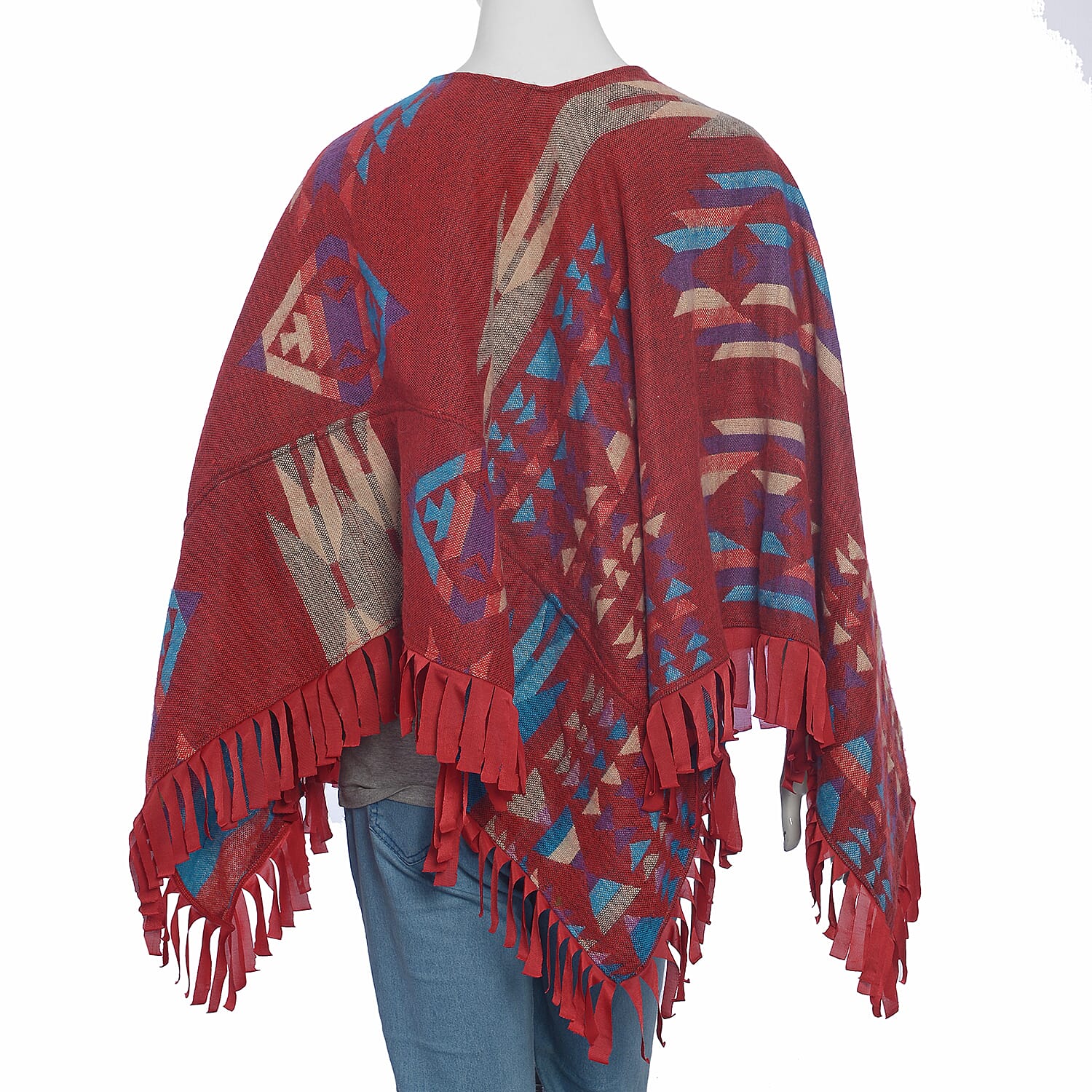 Hand Embroidered Adda Work - Red and Multi Colour Poncho (Size 79x57 cm)