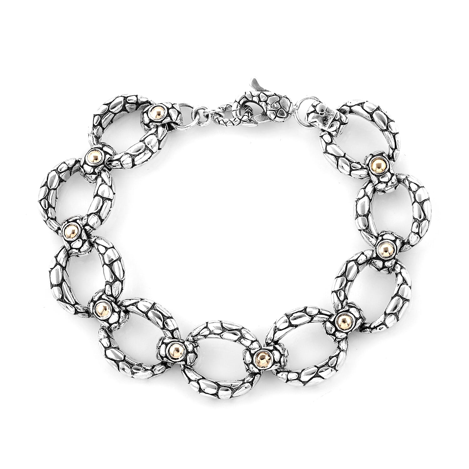 Bali Legacy Collection Sterling Silver and 18K Yellow Gold Pebble Bracelet (Size 7.5), Metal Wt 37.08 Gms.