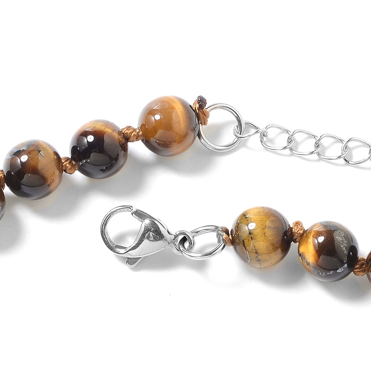 Tigers Eye (Pear and Rnd), Red Austrian Crystal Venetian Mask Beads Necklace (Size 18 with 2 inch Extender) in Stainless Steel 253.60 Ct.