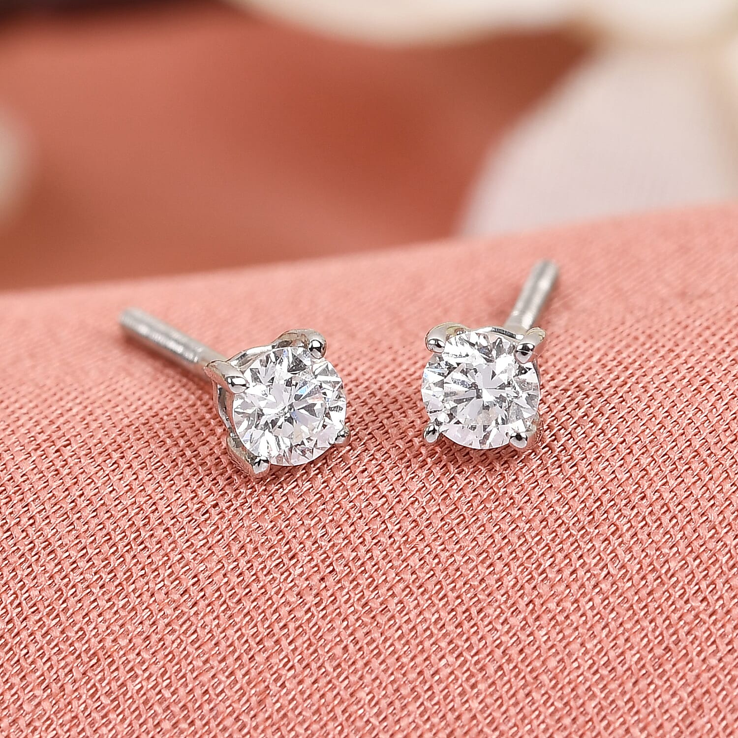 RHAPSODY 950 Platinum IGI Certified Diamond (Rnd) (VS/E-F) Stud Earrings (with Screw Back) 0.25 Ct.