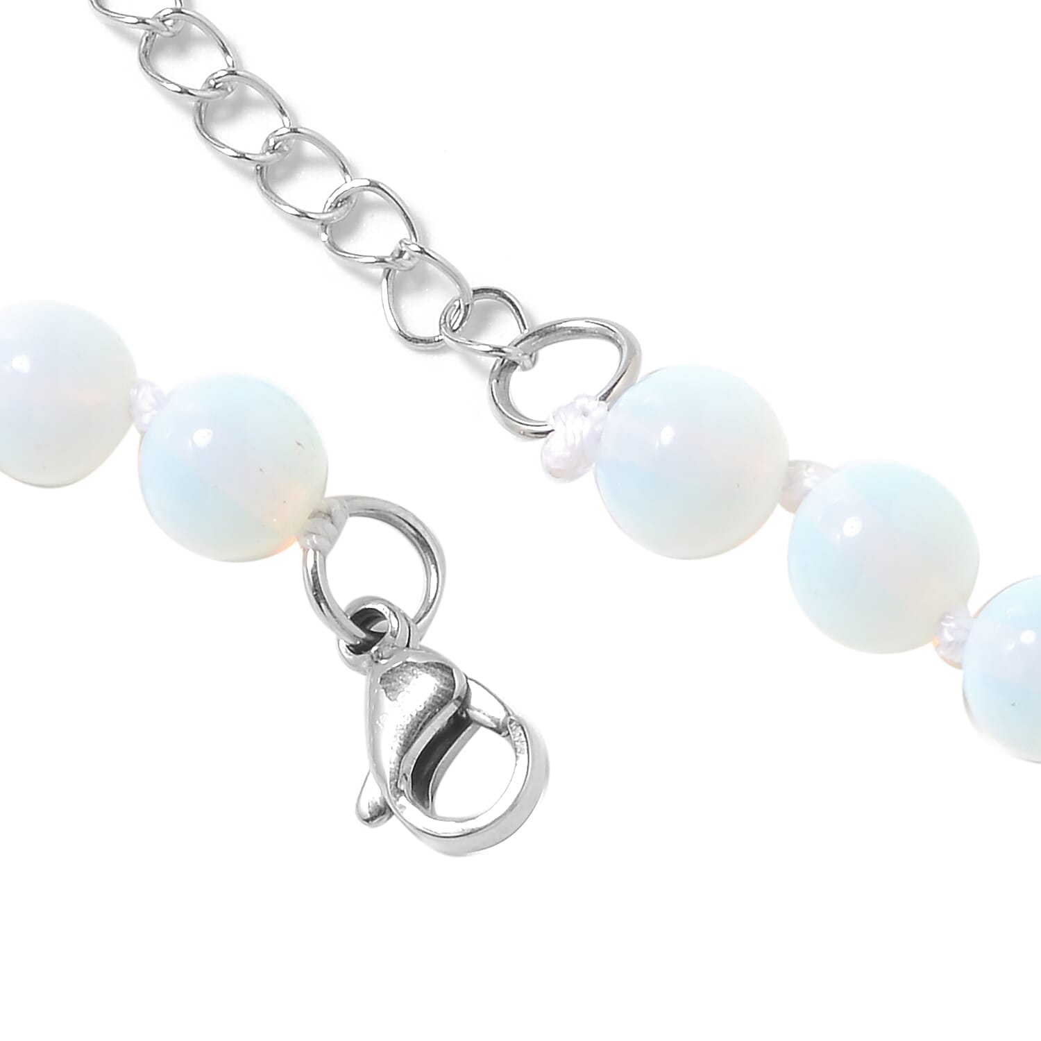 Opalite (Rnd), White Austrian Crystal Peacock Beads Necklace (Size 18 with 1.5 inch Extender) in Stainless Steel 225.51 Ct.